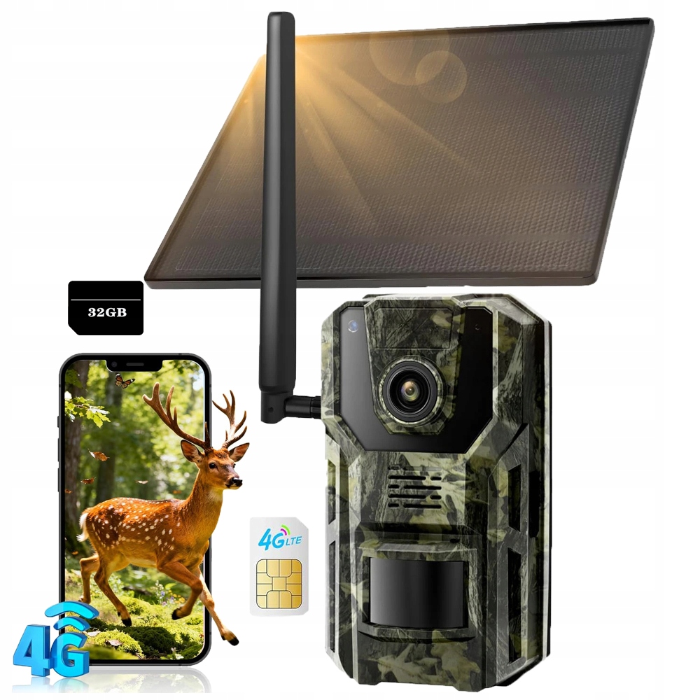 4G lovecká trailová kamera s Sim kartou pro pozorování divokých zvířat s kapacitou 32 Gb
