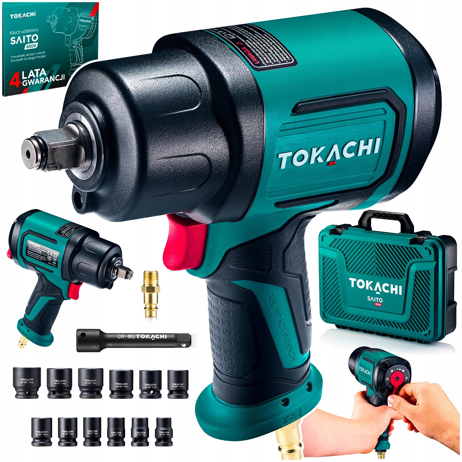 Klucz Pneumatyczny Udarowy Do Kół 1/2" Mocny 1900NM Twin Hammer Nasadki x12
