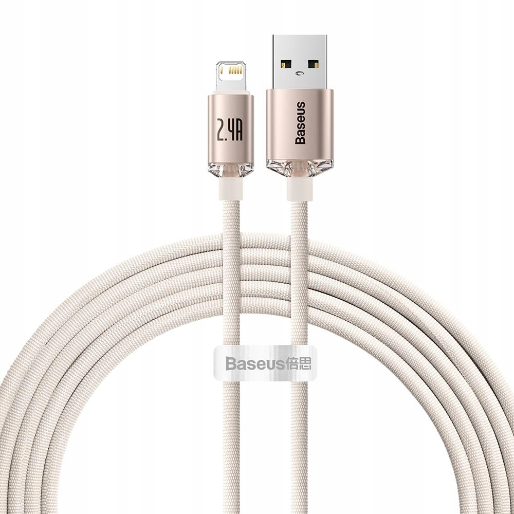 Baseus kabel Crystal Shine Usb Lightning 2,0 m 2,4A różowy