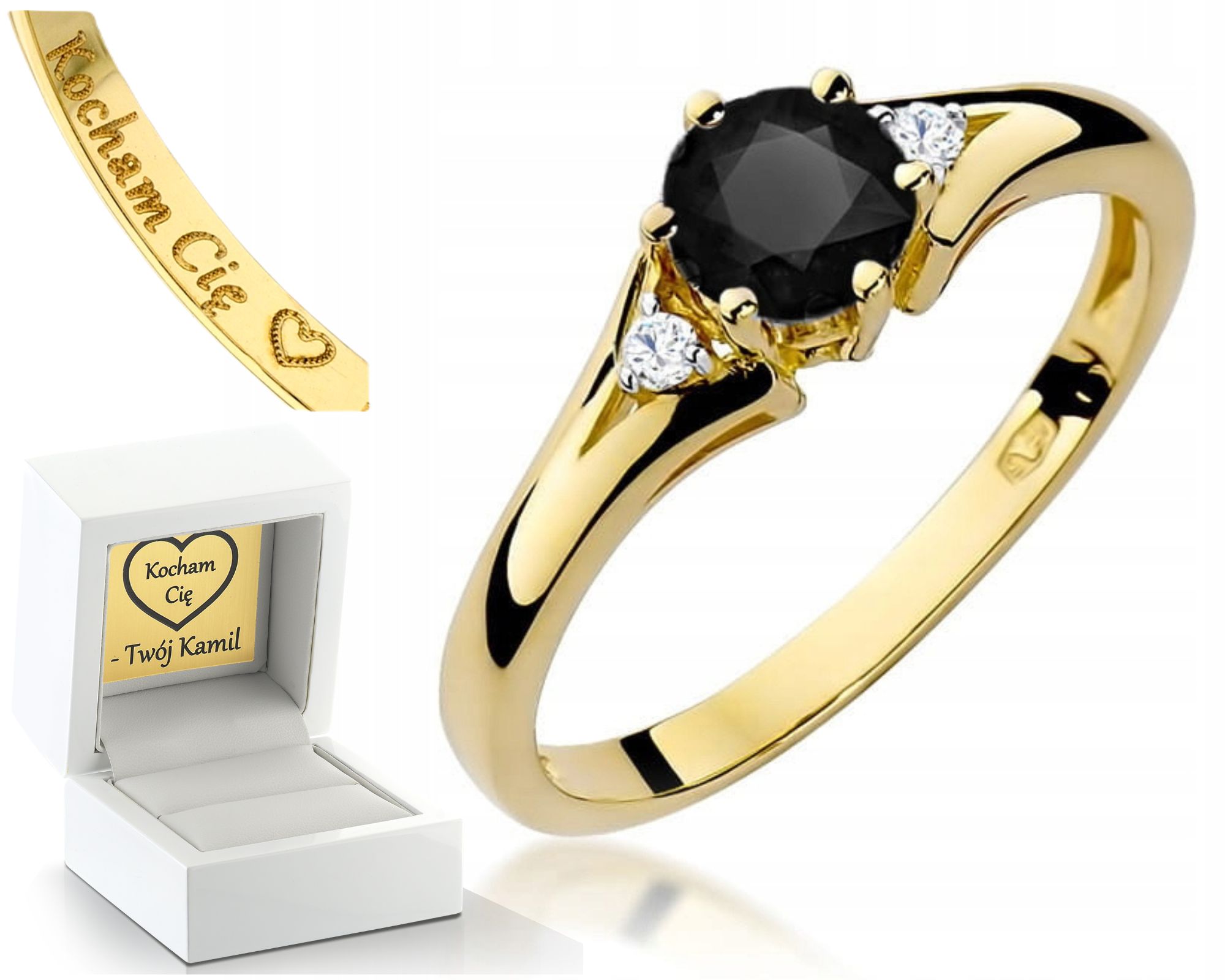 Zlatý Prstýnek S Černobílými Diamanty Ryzost 585 14K S Gravírování Jako Dárek