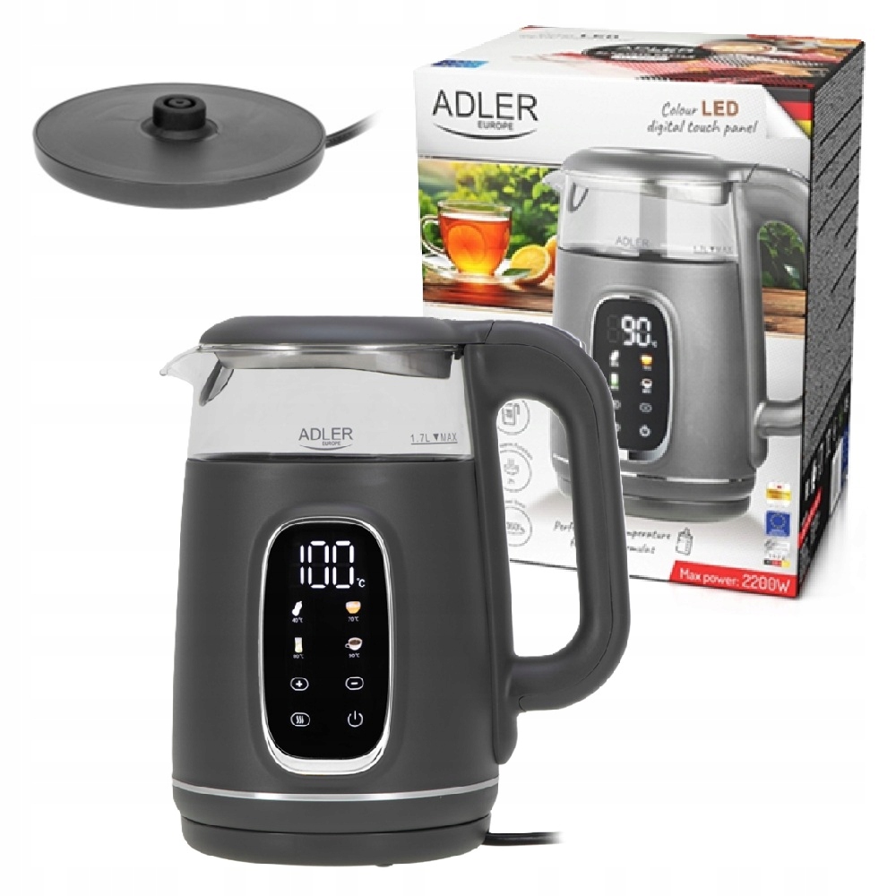 Elektrická skleněná konvice s regulací teploty 40-100° Led 1,7L AD1305GS