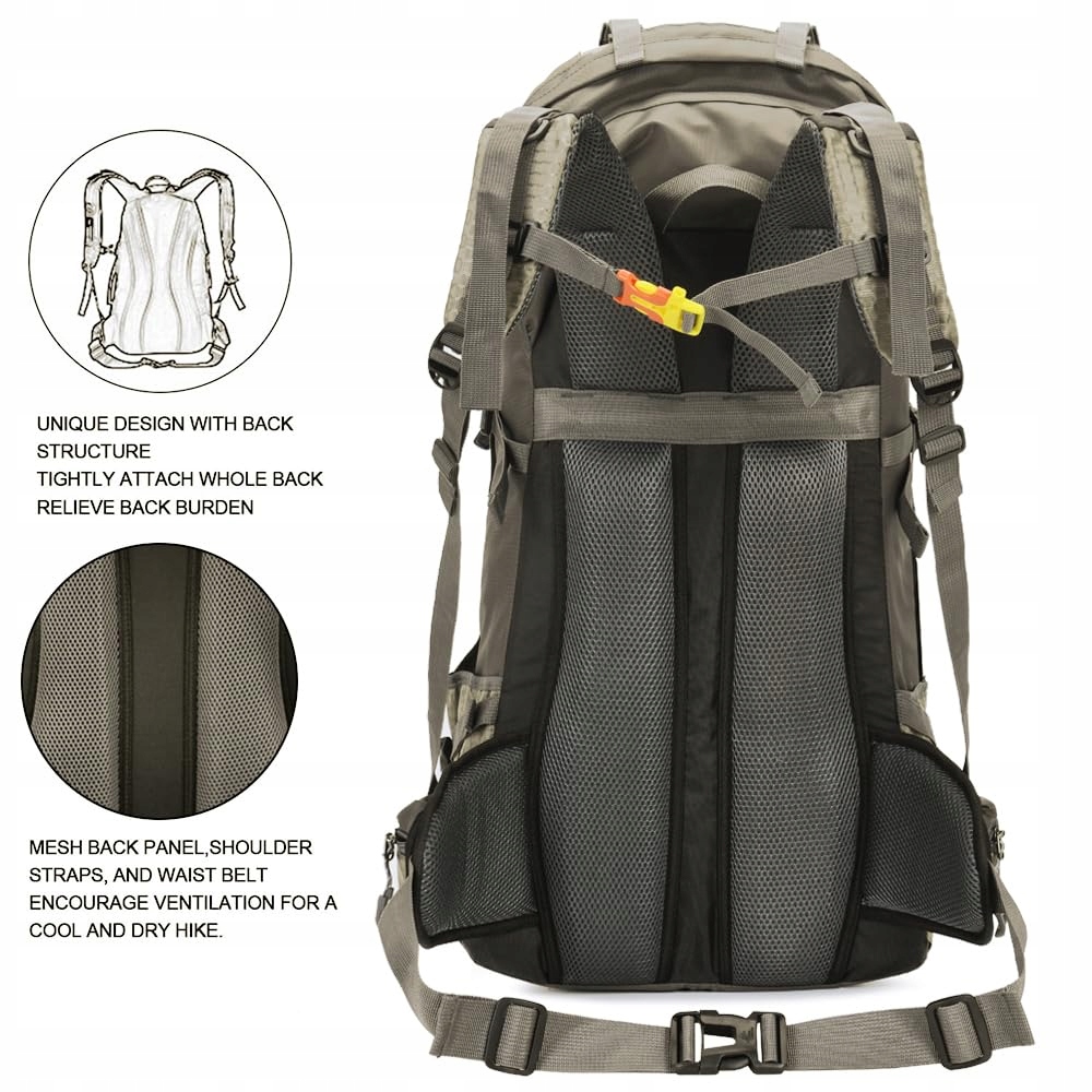 BSEASH Plecak Turystyczny 60L Wodoodporny z Pokrowcem na Deszcz Outdoor — miniatura 7