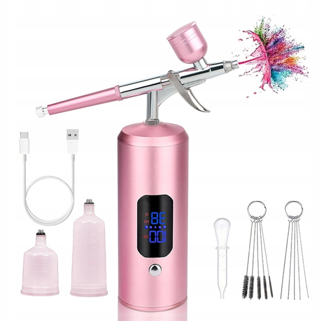 Aerograf Sada Růžová Pro Barvení Obočí Make-up Usb Nabíjení LCD