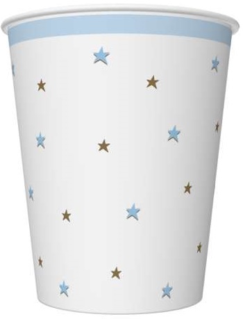 Kubeczki Papierowe GWIAZDKI Niebieskie Urodziny Baby Shower 250ml 8szt.
