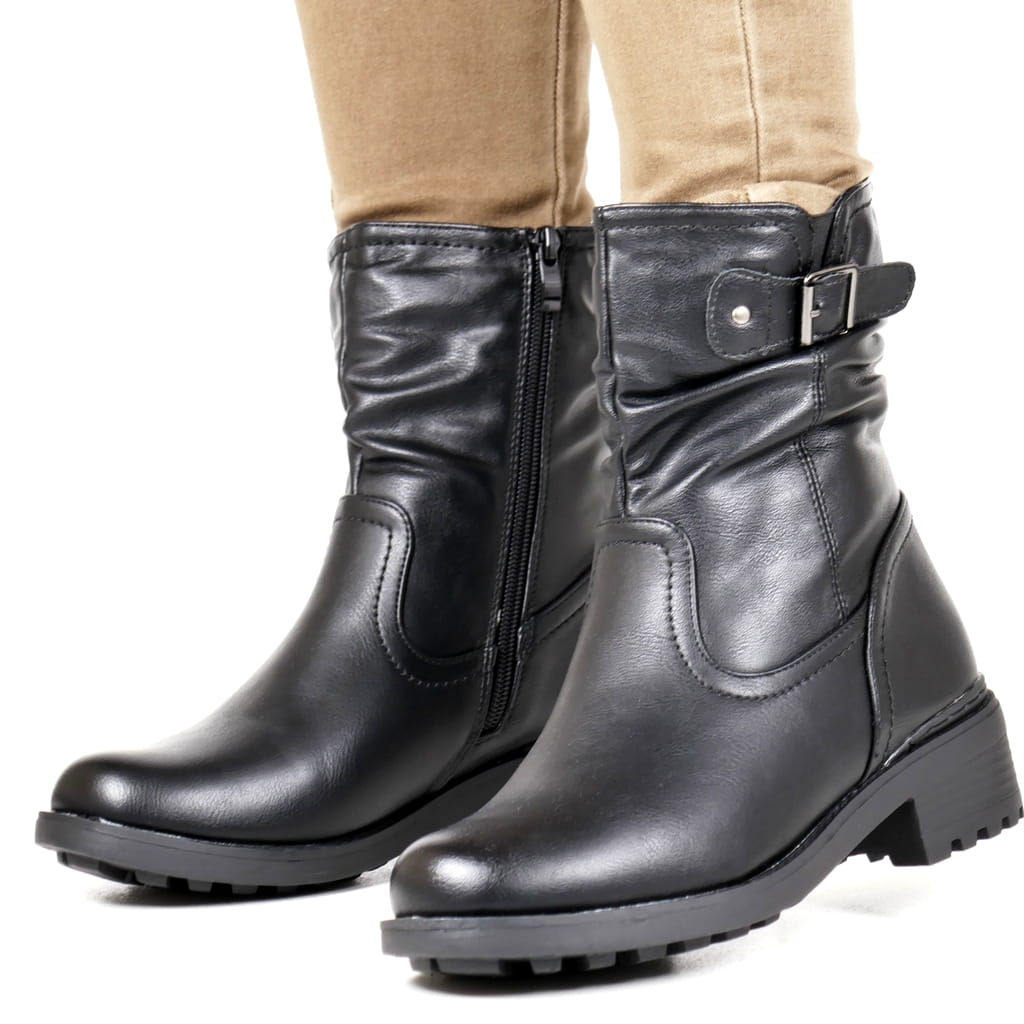 Černé Teplé Zimní Boty Podzimní Svršek Do Poloviny Lýtka, Lehký Zip