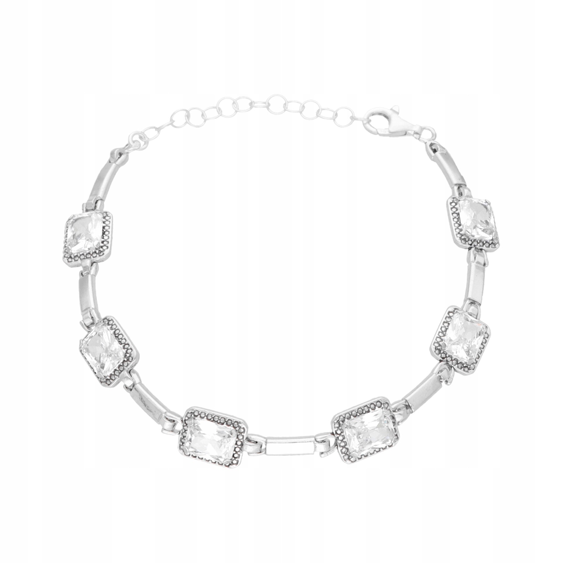 Náramek s obdélníkovými bílými zirkony stříbro