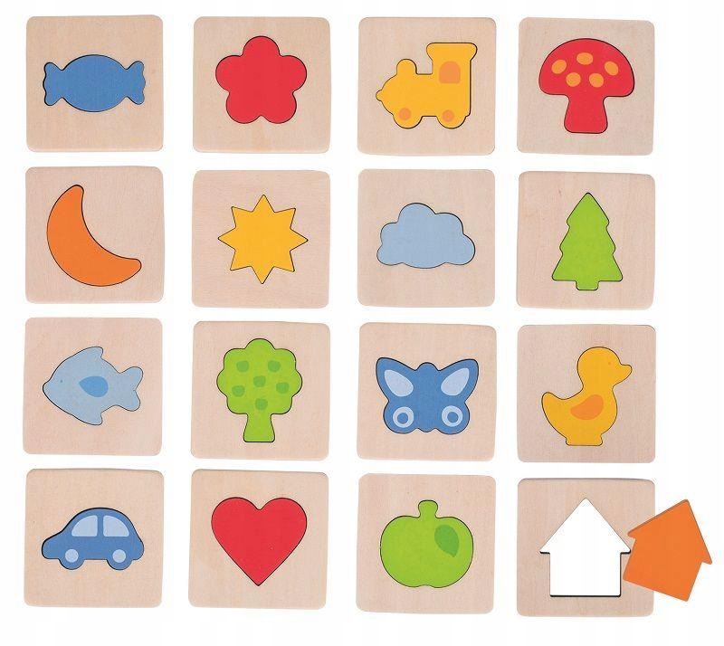 DREWNIANA UKŁADANKA DOTYKOWE MEMO KSZTAŁTY Goki