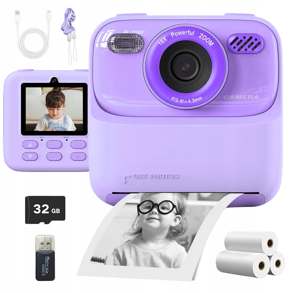 Dětský Fotoaparát 2.4 Palců 1080P S Funkcí Tisku A 32GB Paměťovou Kartou