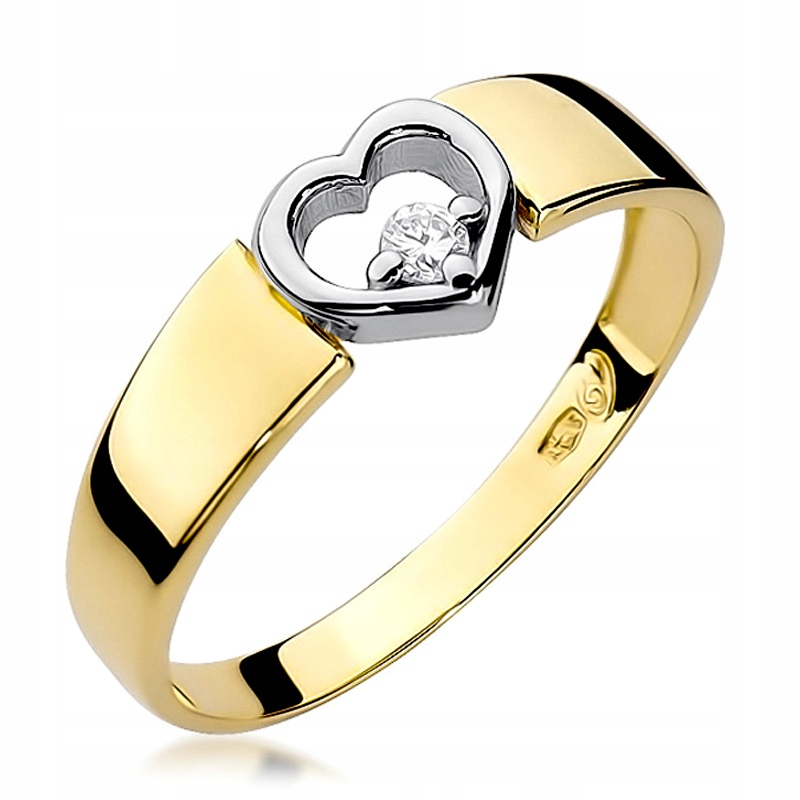 Zlatý Prstýnek Prstýnek 585 14k s Briliantem 0,04 ct v srdci