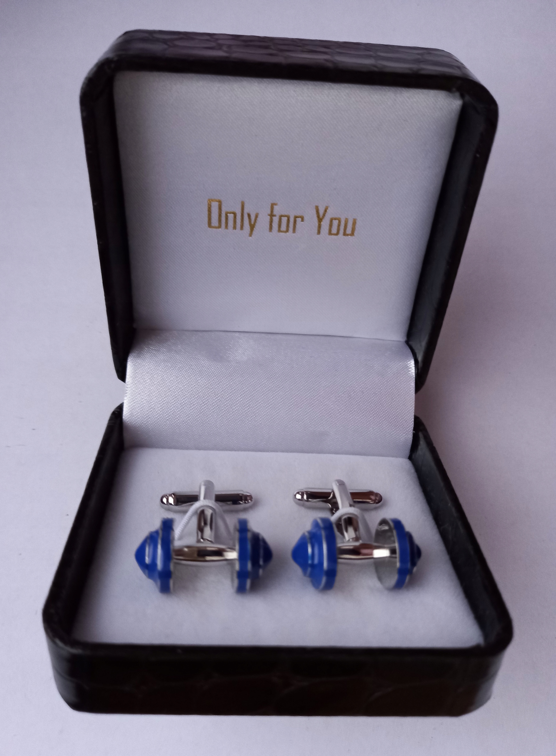 Modré manžetové knoflíčky pro kulturistu trenéra činky Silka