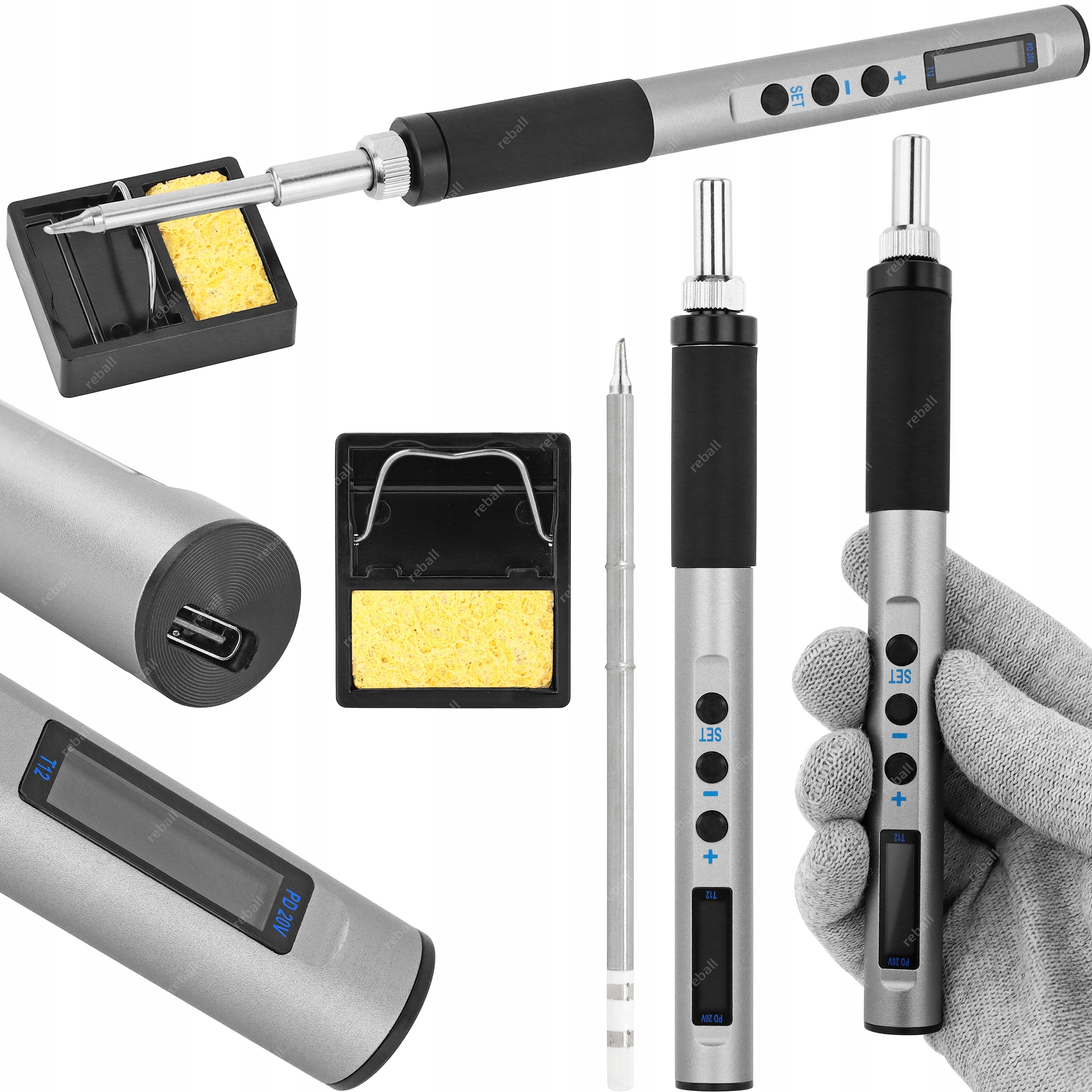 Mobilní Digitální Univerzální Páječka Usb-c PTS100 Oled 65W Hrot T12 BC2