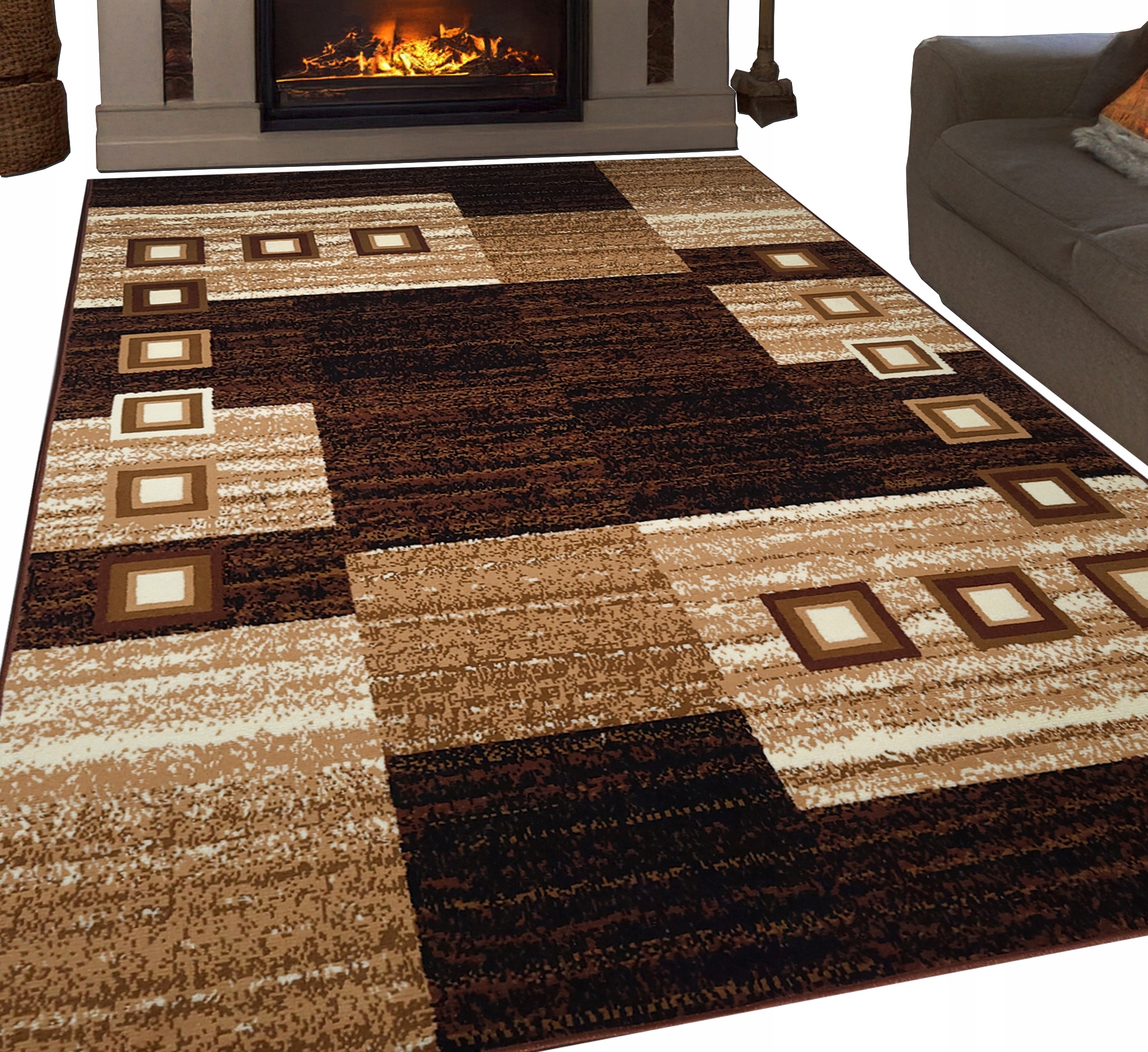 Dywan 150x210 Shiraz do pokoju salonu Tkane Szare brązowe bordowe