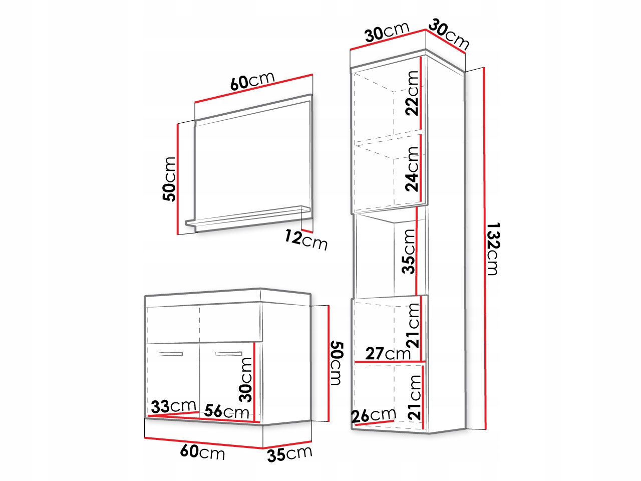 MEBLE ŁAZIENKOWE zestaw szafek MONTREAL z umywalką Marka Mirjan