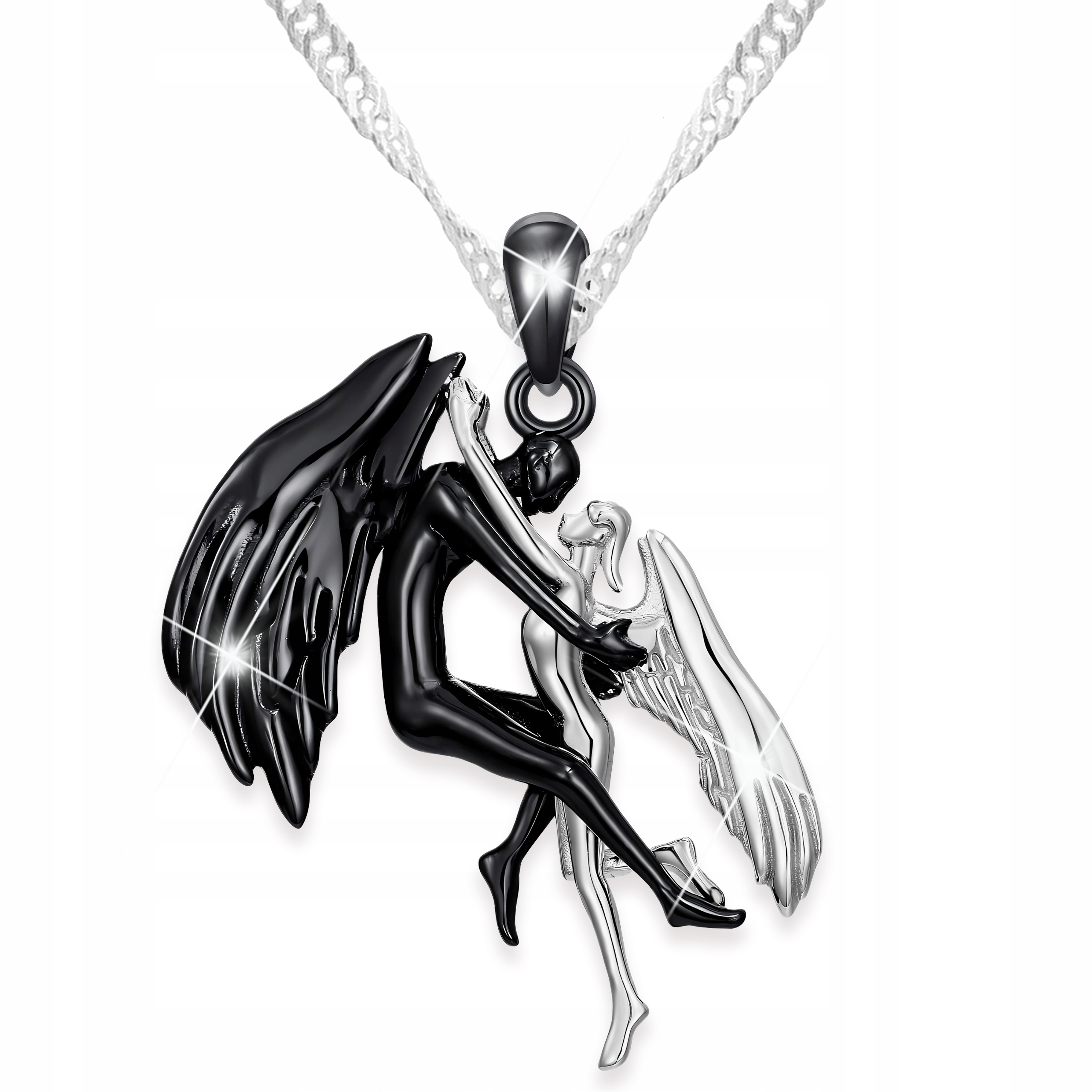 Stříbrný náhrdelník Černý Anděl Objímání Věčná láska Andělé Stříbro 925