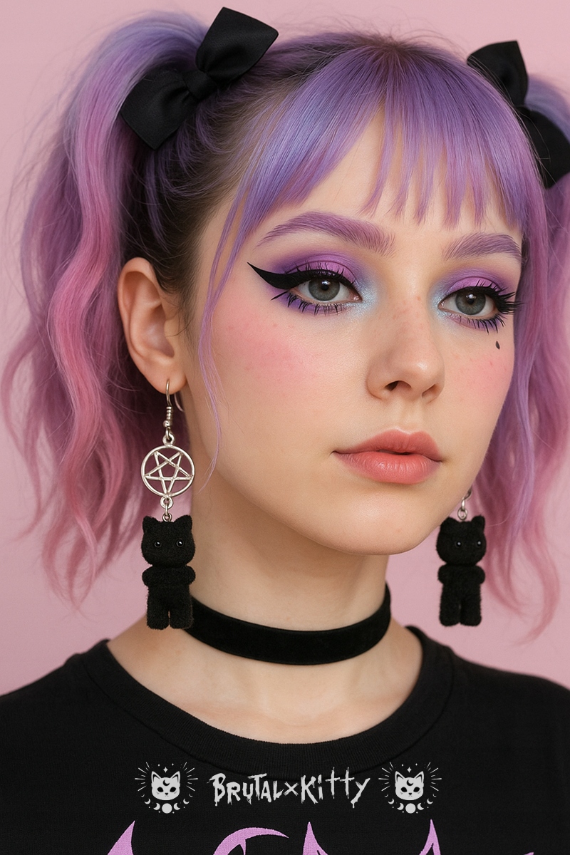 kolczyki FLOCKED KITTY czarne koty pentagramy goth alternative scene 052 Rodzaj zapięcia otwarty