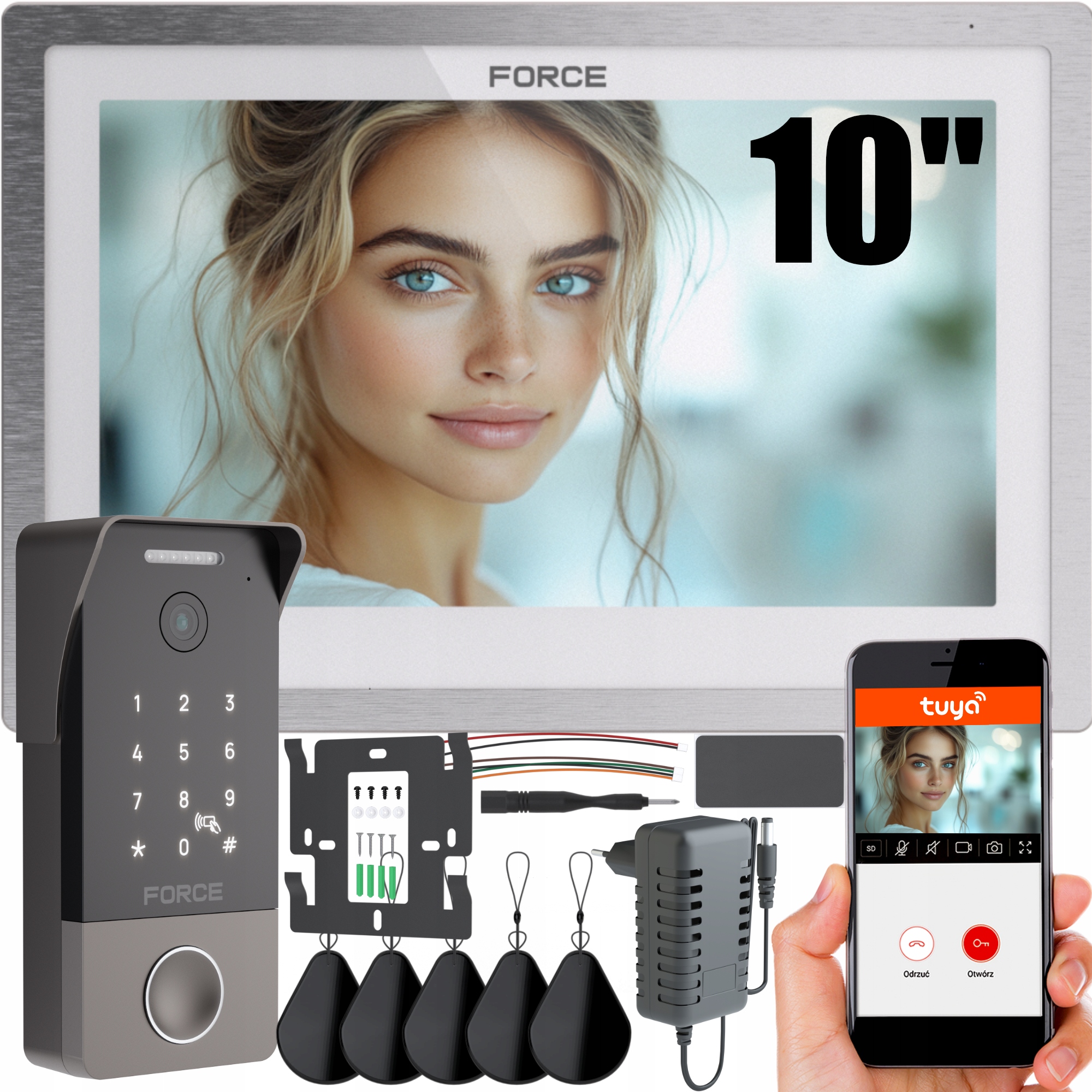 Videovrátnik Force Piano 10" Biely Full Hd Tuya WiFi Čítačka Kľúčenky Furtka