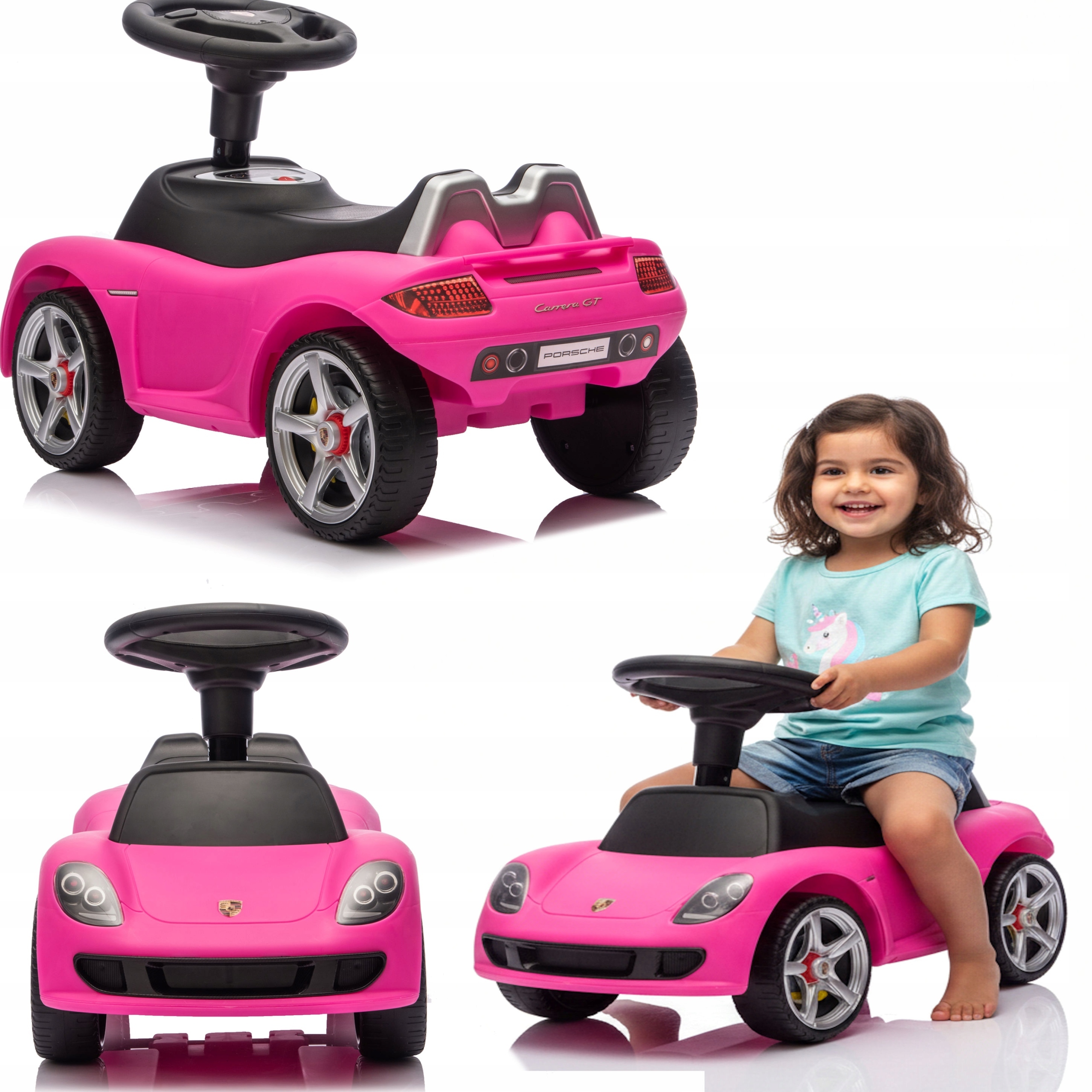 Jeździk Pchacz Dla Dzieci Porsche Różowy Auto Do Odpychania Muzyka Coil