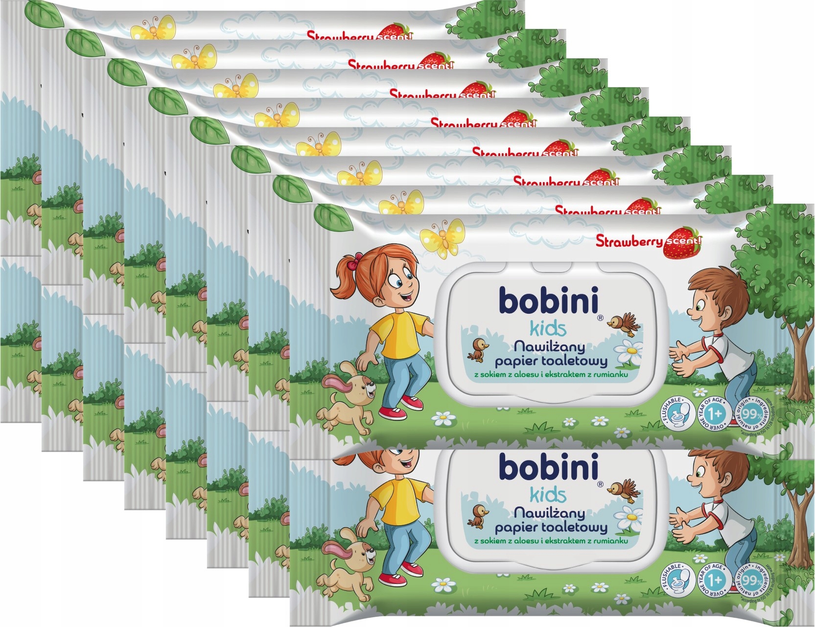 Vlhčený toaletní papír Bobini Kids 50 Ks. vůně Jahody x16