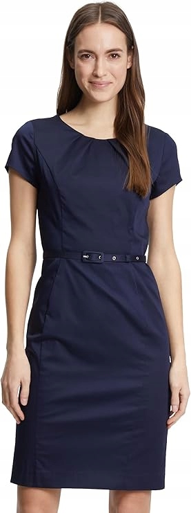 Vera Mont Tmavě Modrá Šaty Sukně S Páskem A Krátkým Rukávem 46 Jpc