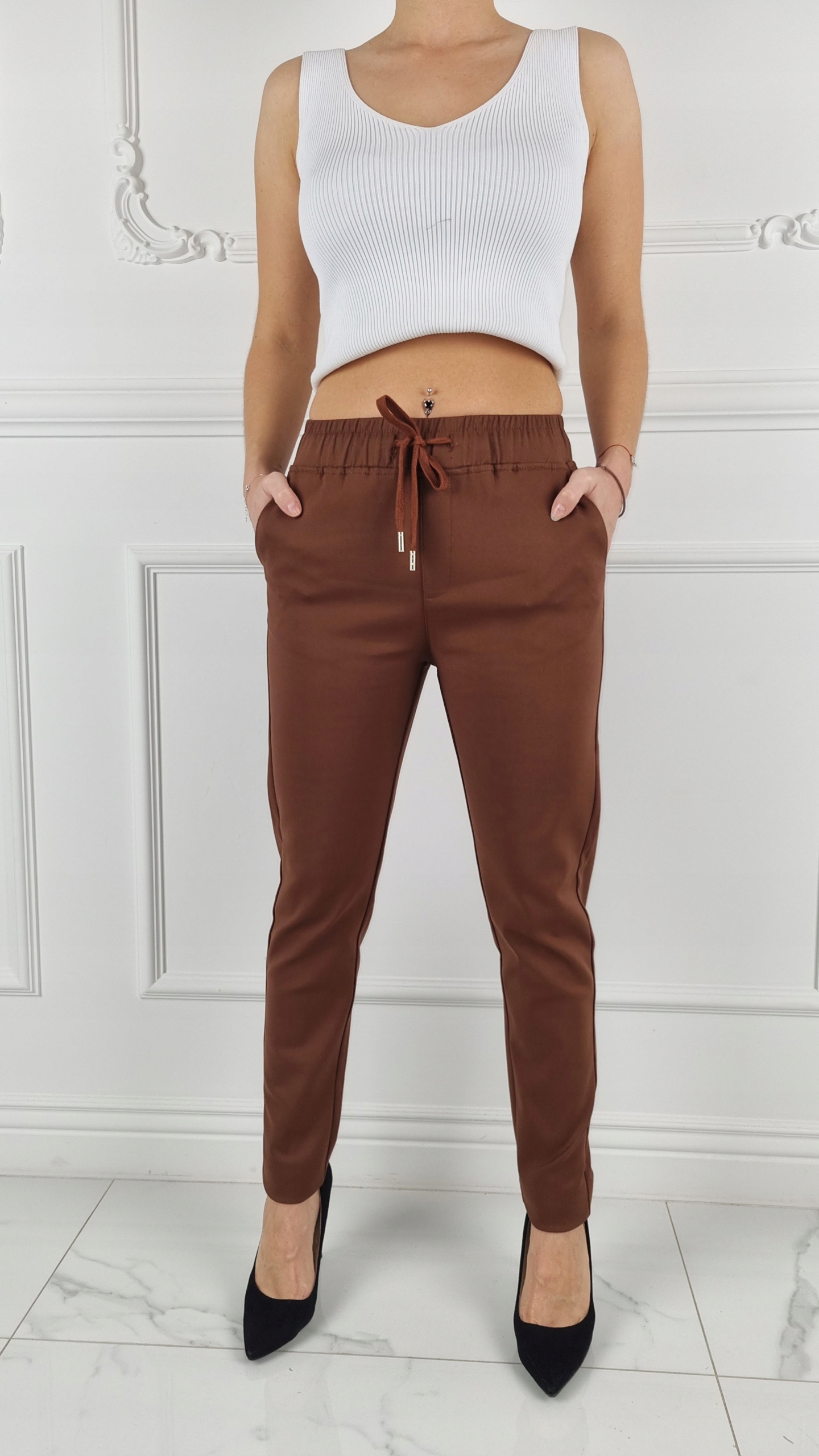 #DAMSKIE SPODNIE FREESIA - GUMKA DŁUGIE WIĄZANE # Stan (wysokość w pasie) średni