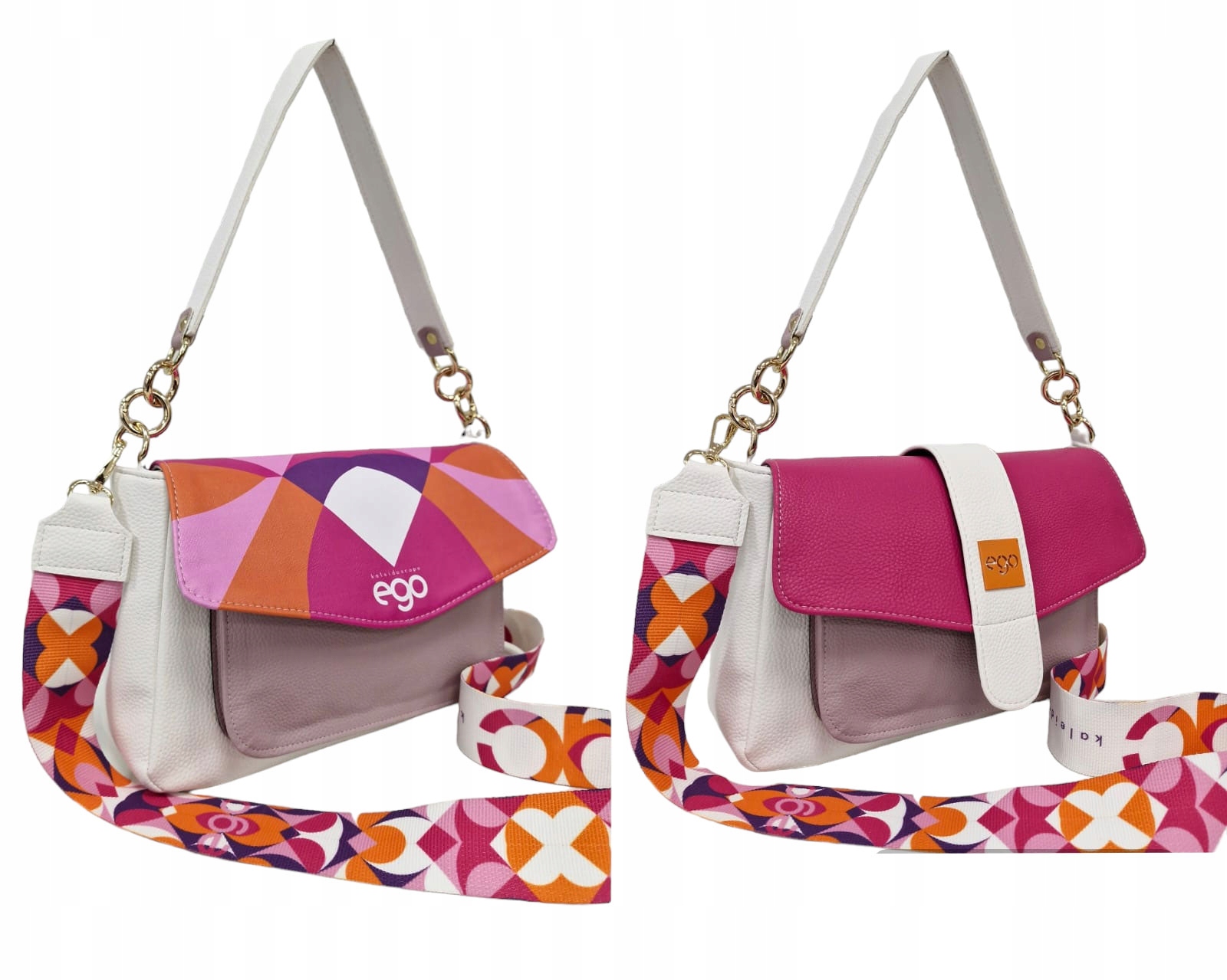 Taška kabelka přes rameno Ego bílá fuchsiová s vyměnitelnou klopou