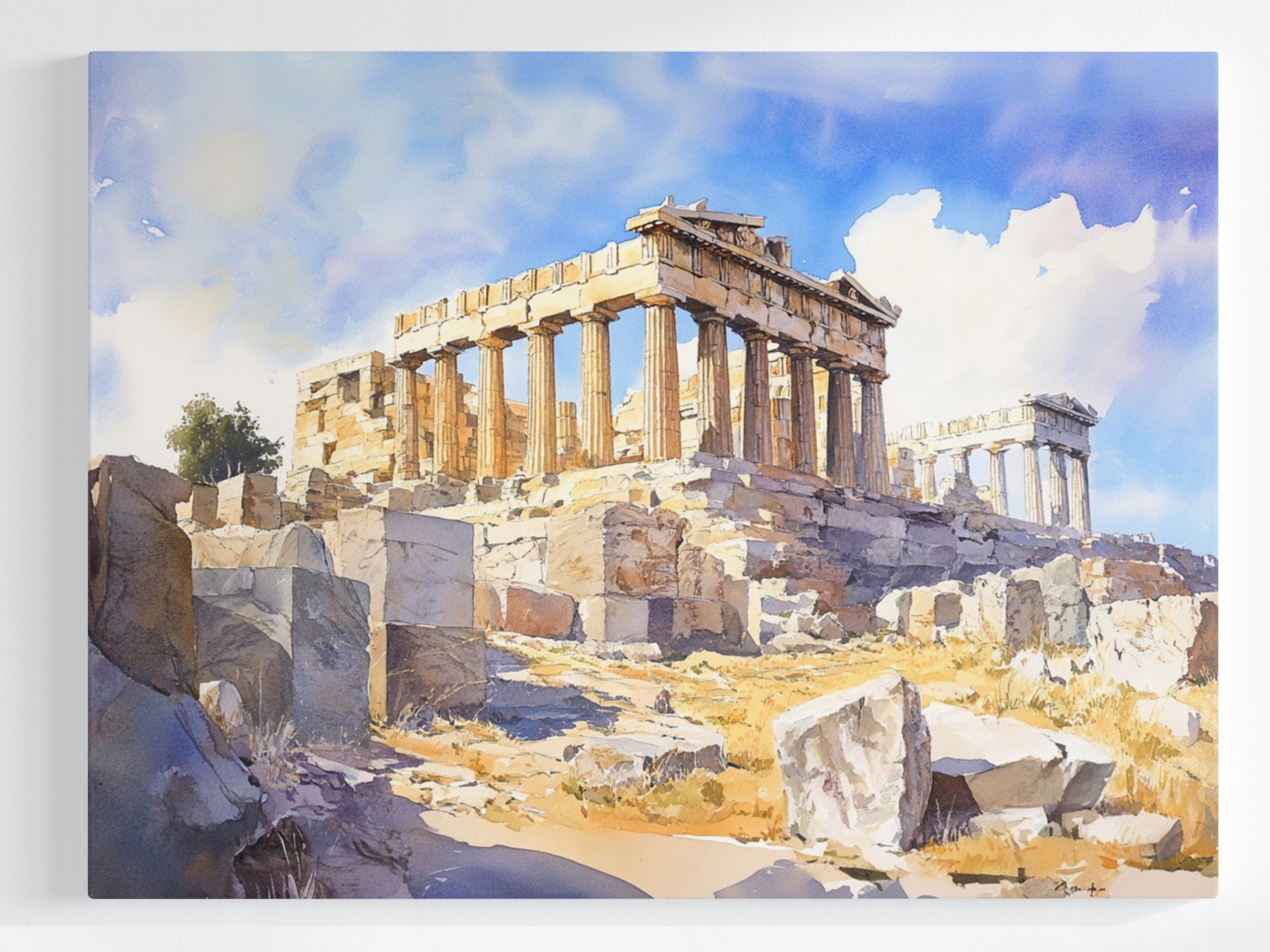Obraz Na Plátně Canvas Akvarel Athény Řecko Akropolis Partenon Pohled 100x75