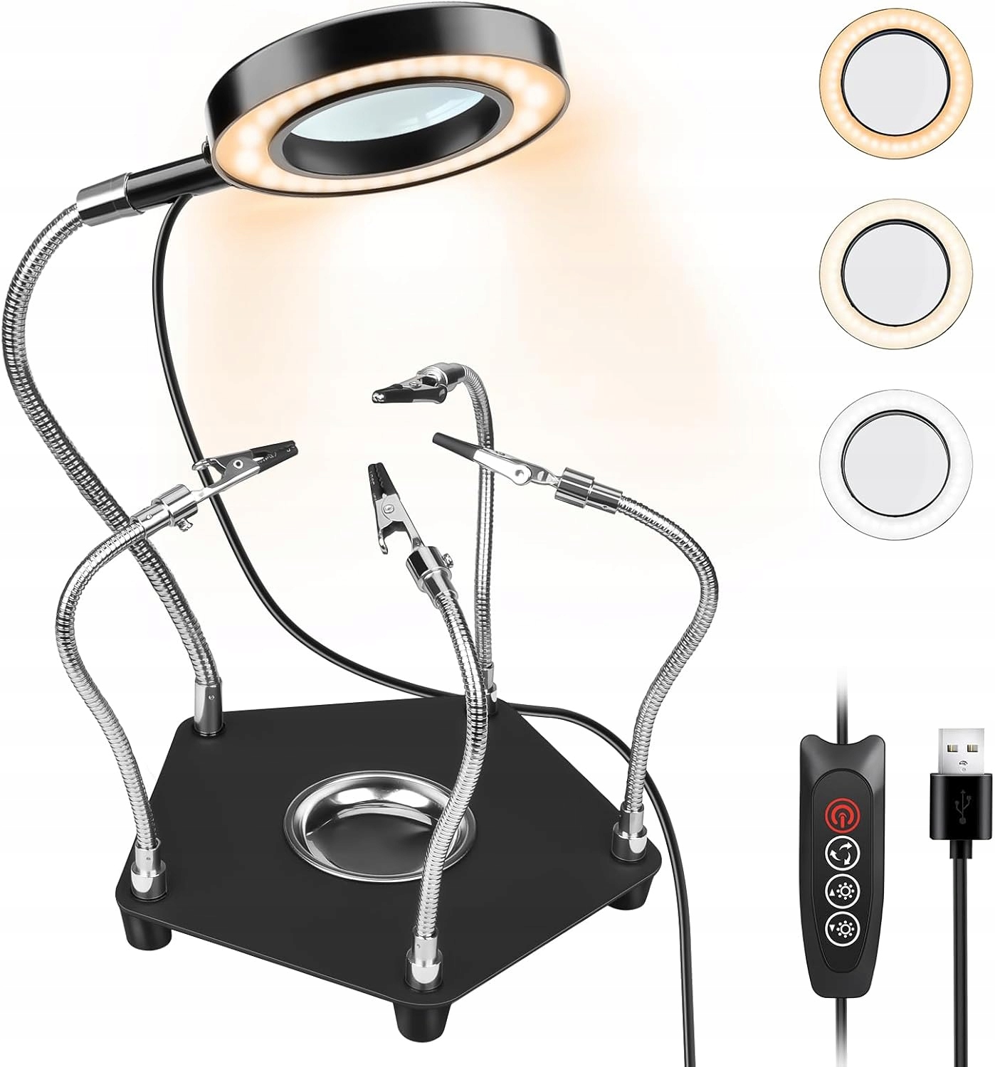 Pájecí stanice Helping Hands – lupa 3x, Led nastavitelná
