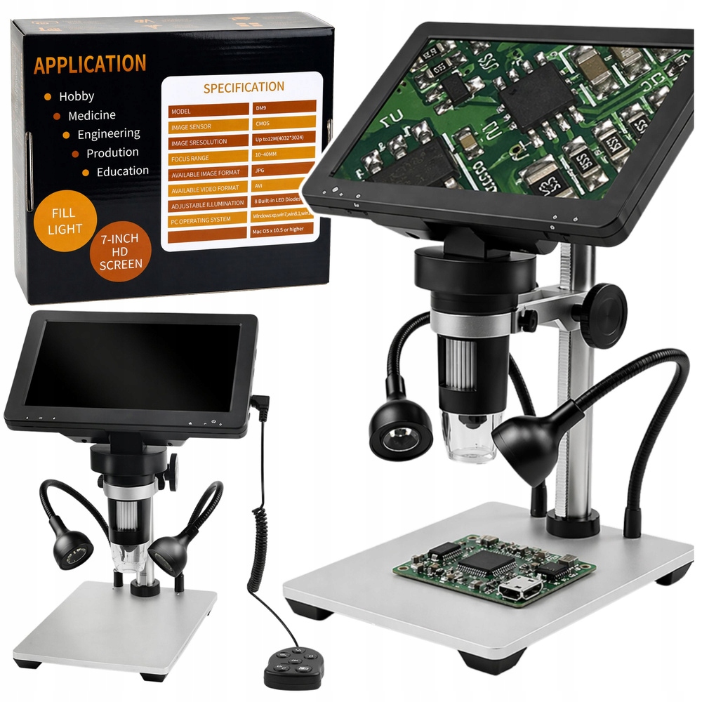 Vzdělávací digitální mikroskop 1200x s LCD obrazovkou 7 palců, kamera Hd 1080P, L