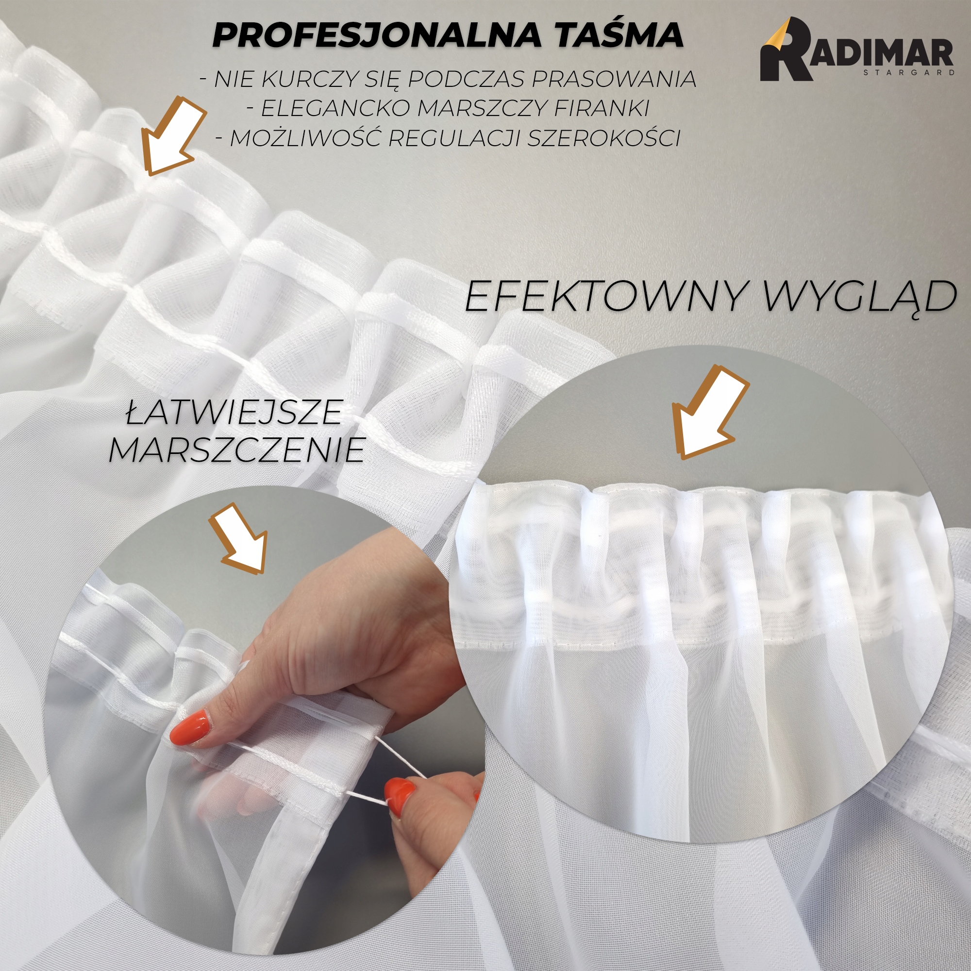 Firanka długa biała gładka do salonu WOAL PREMIUM Materiał woal