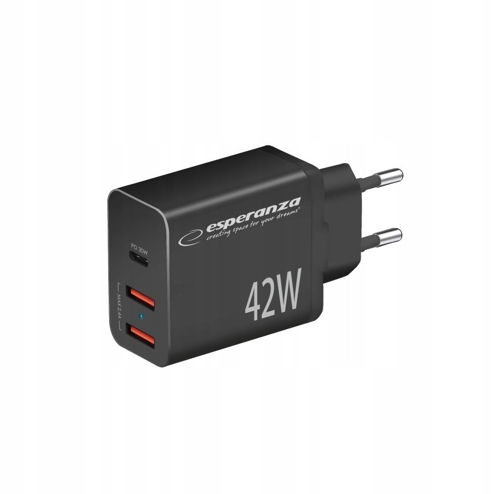 Esperanza Ładowarka Sieciowa 42W Usb-c Pd 30W 2X Usb-a 12W EZC106K