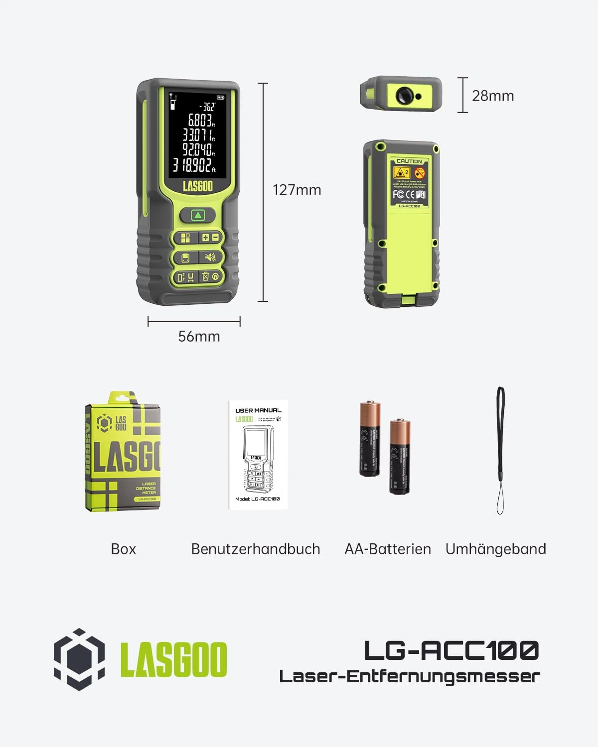 LASGOO Dalmierz Laserowy 100m z LCD i Czujnikiem Kąta — miniatura 7