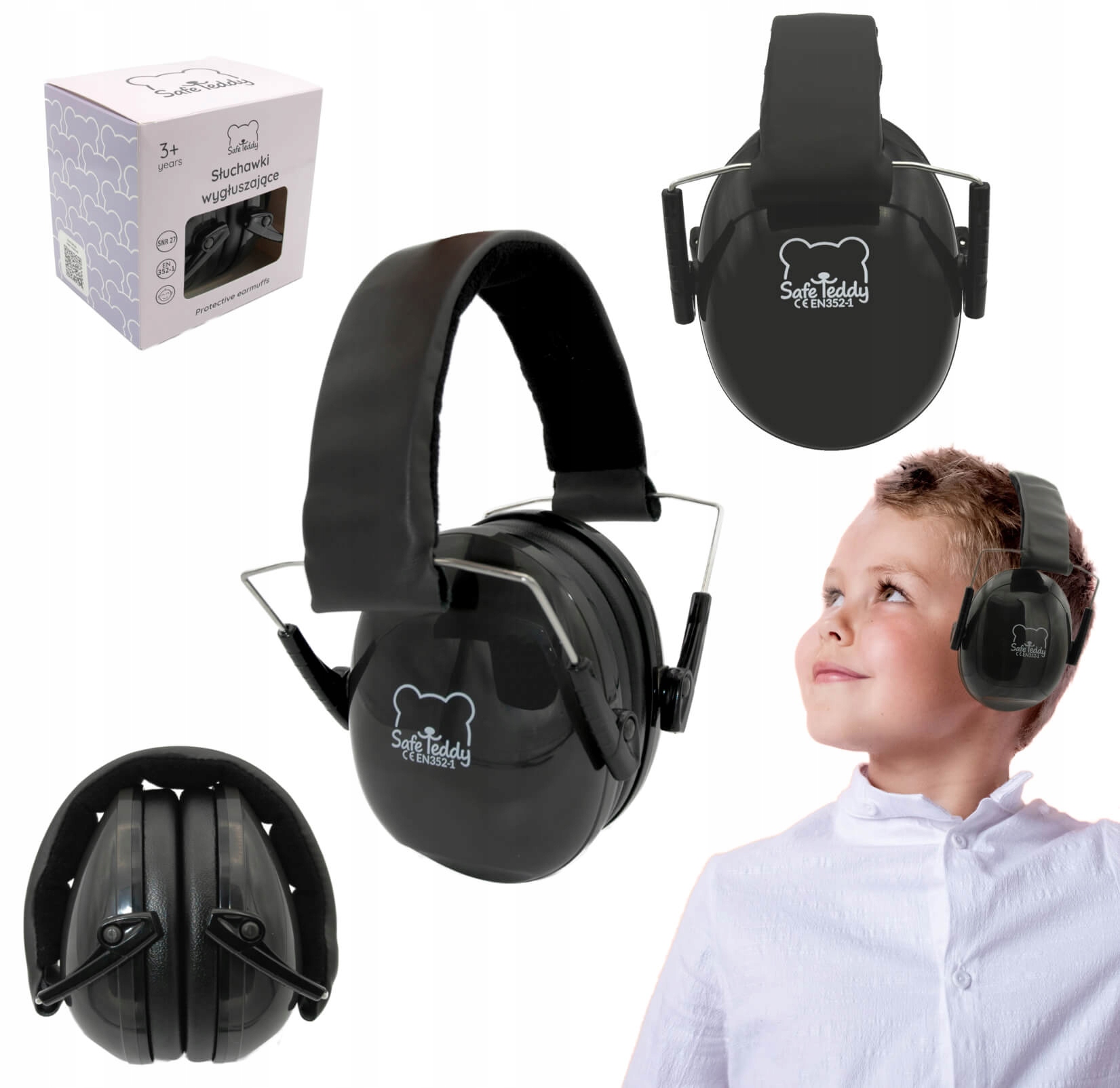 Ochranné slúchadlá detské chrániče sluchu 3roky+ čierna SafeTeddy