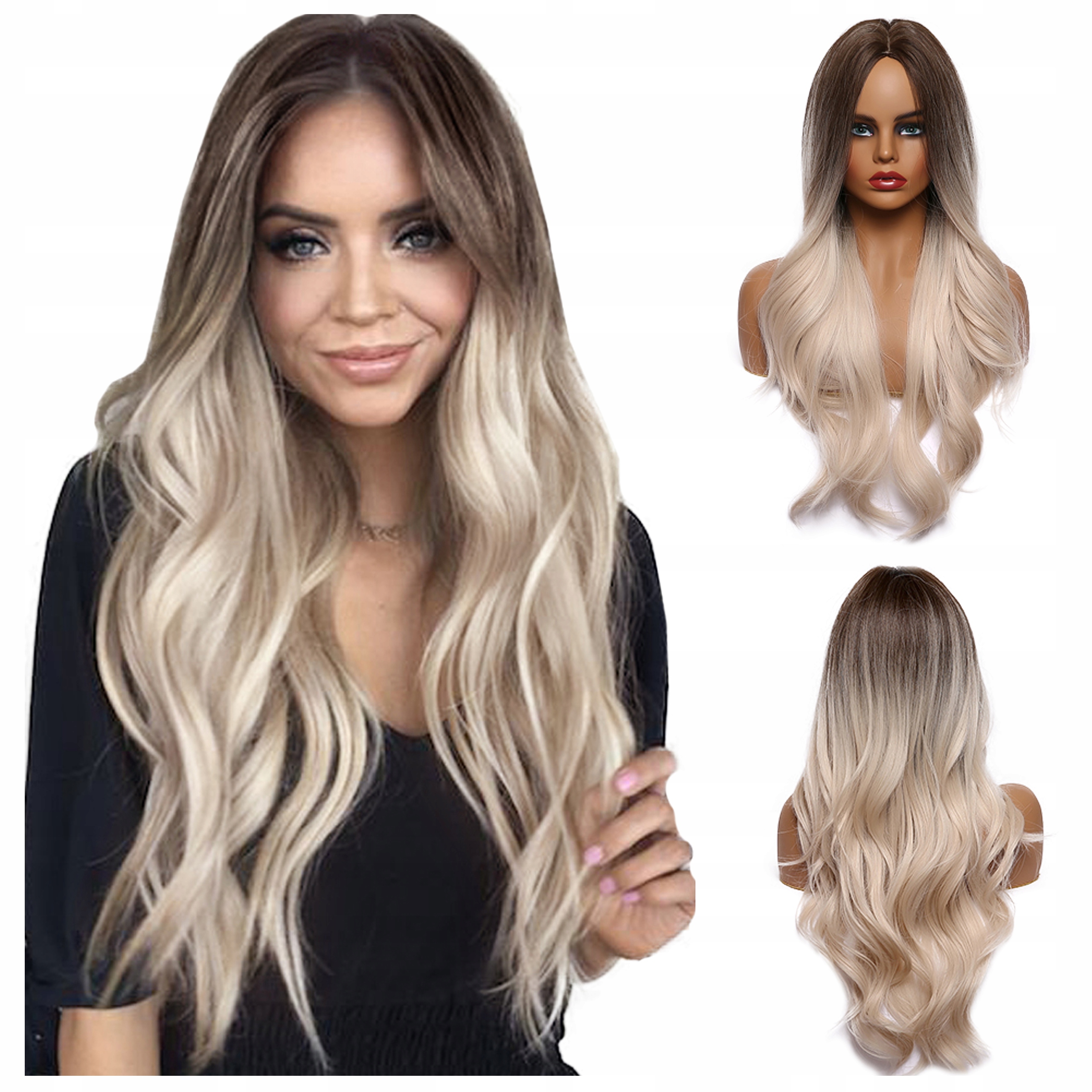 

Peruka ombre Fale blond brąz włosy Jak Naturalne