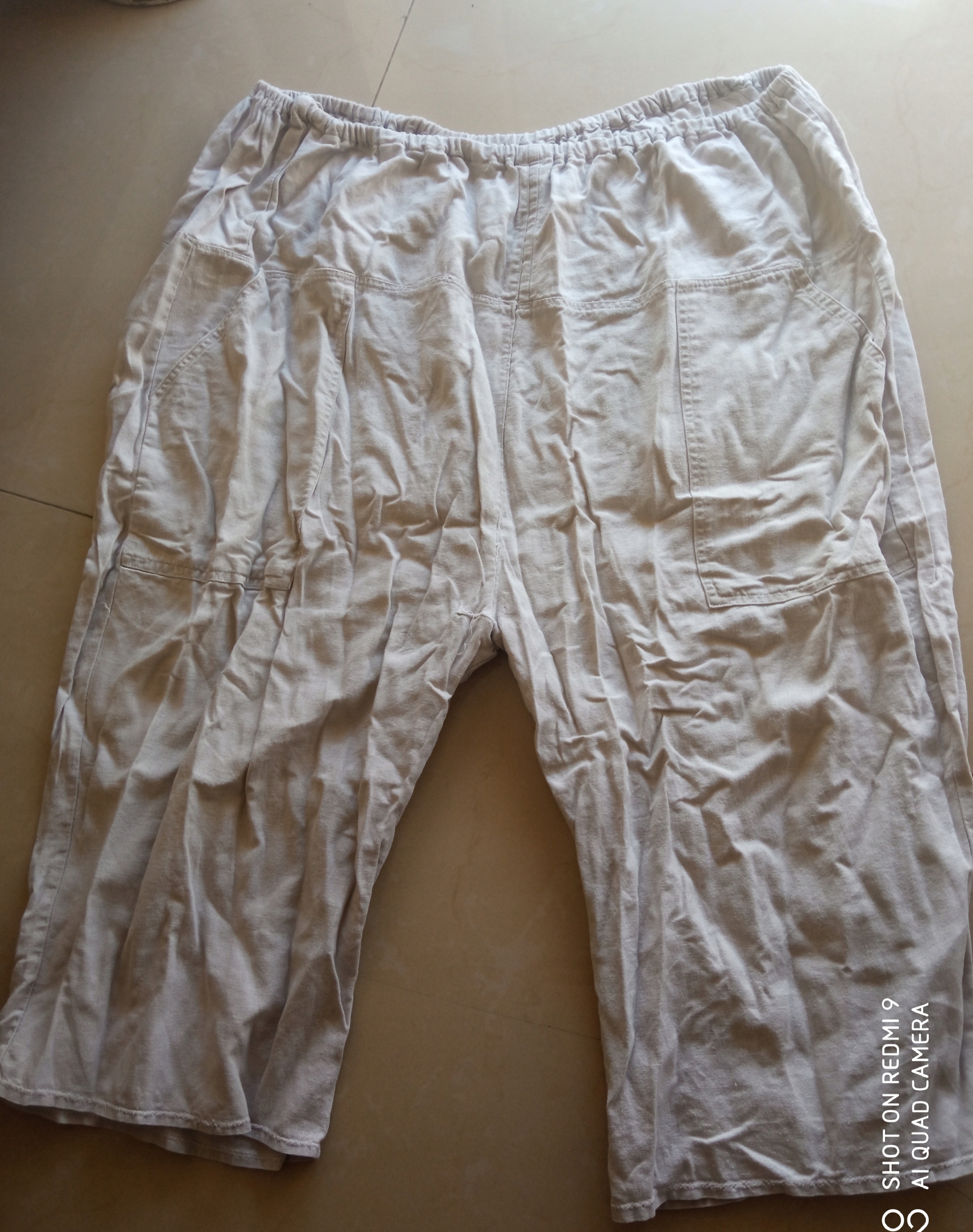 Szare spodnie kuloty len pas guma do 142cm dł 75cm