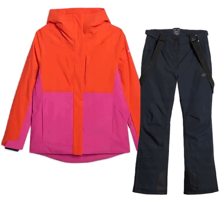 Damski Kombinezon narciarski 4F Kurtka Spodnie Pink/Orange/Black S