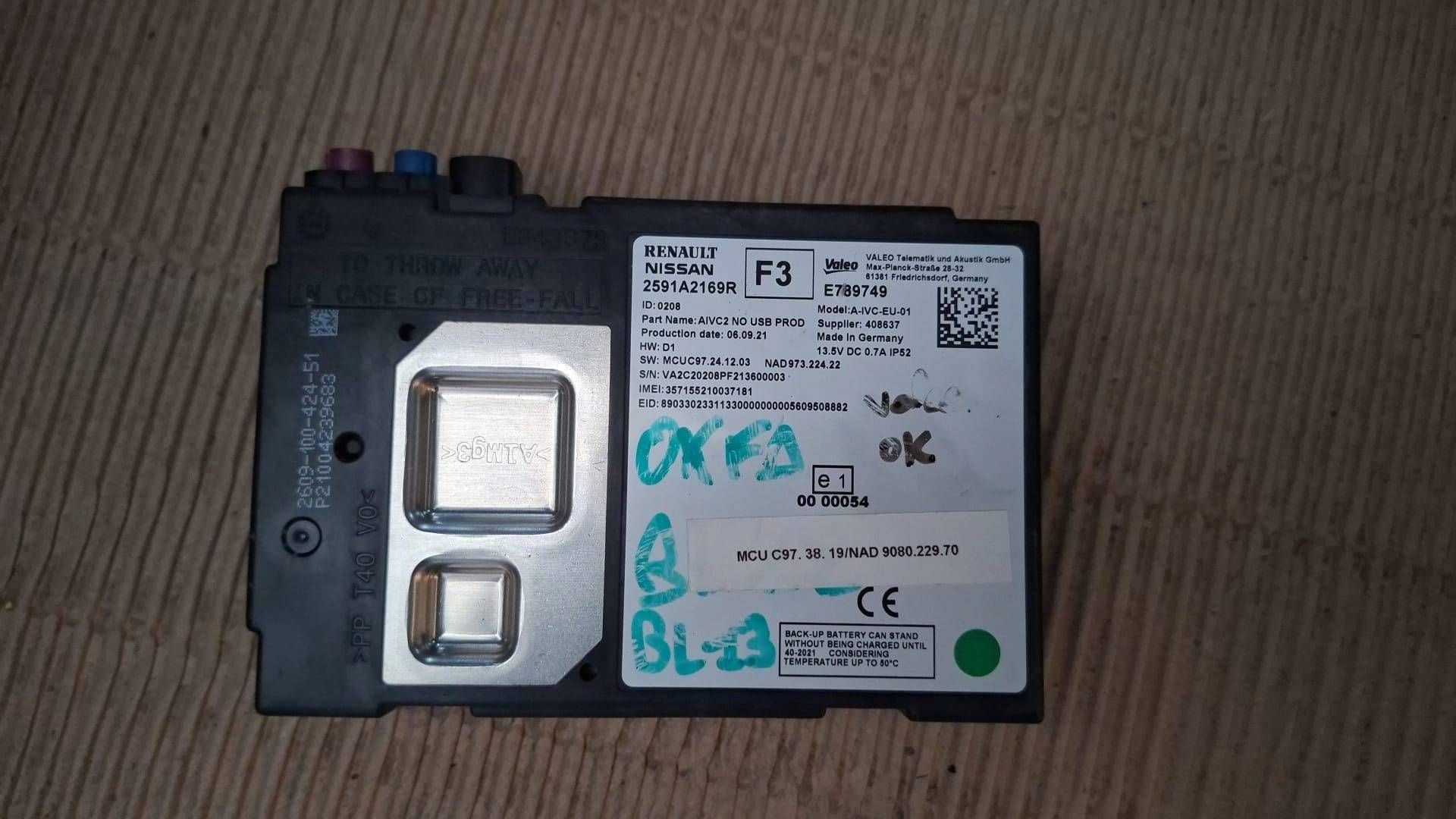 module control unit radia Renault Captur II Clio V Megane V 2591A2169R