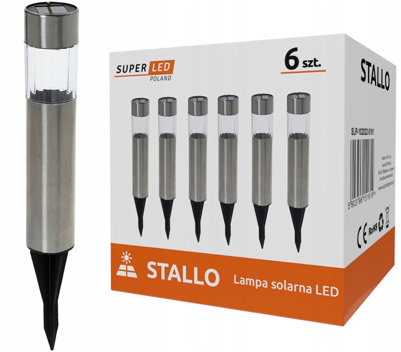 

6x Lampa ogrodowa Led Solarna Wbijana Słupek Inox