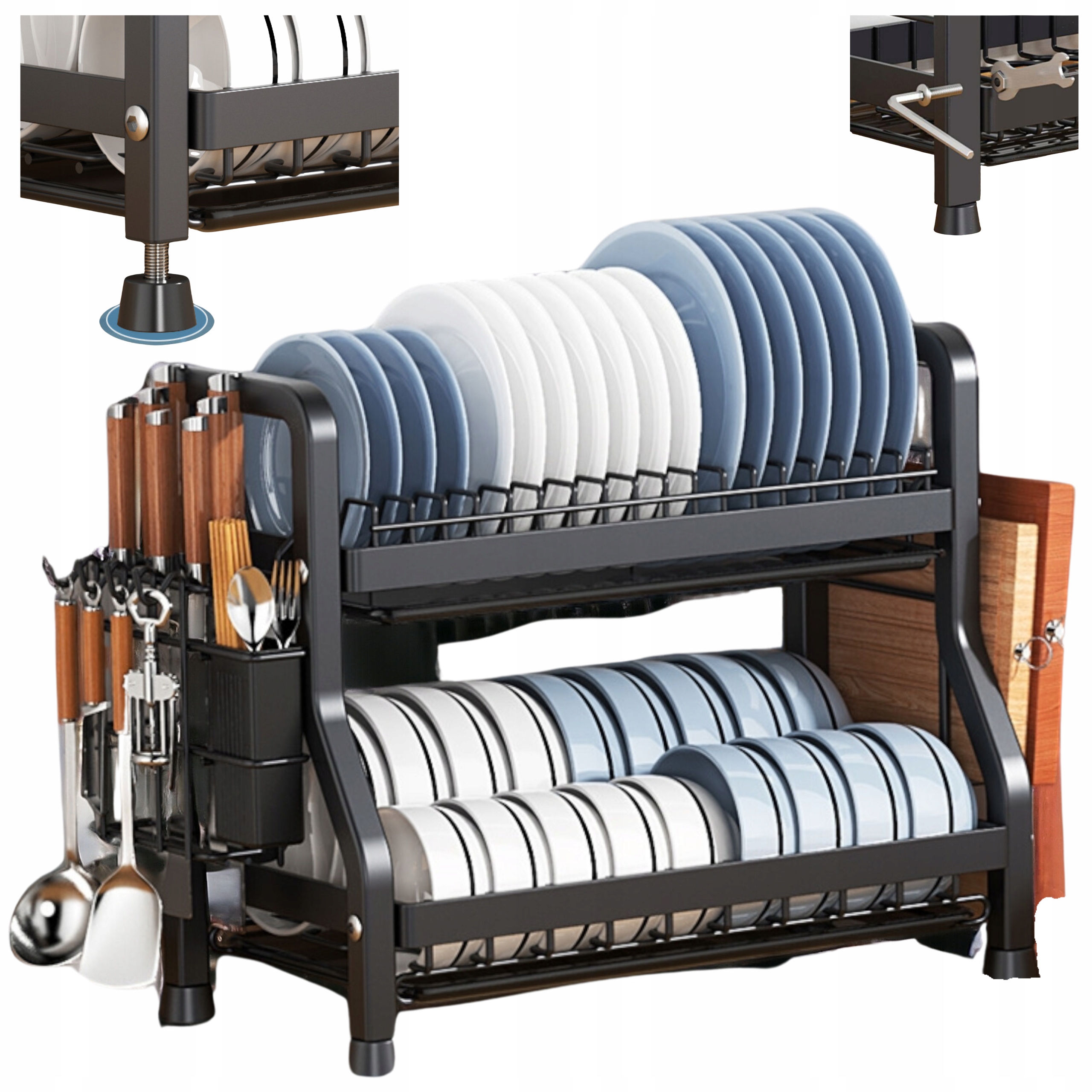 Levně Odkapávač Na Nádobí Odkapávač Na Talíře Velká XXL Dvouúrovňová 53x26x41ČERNÁ