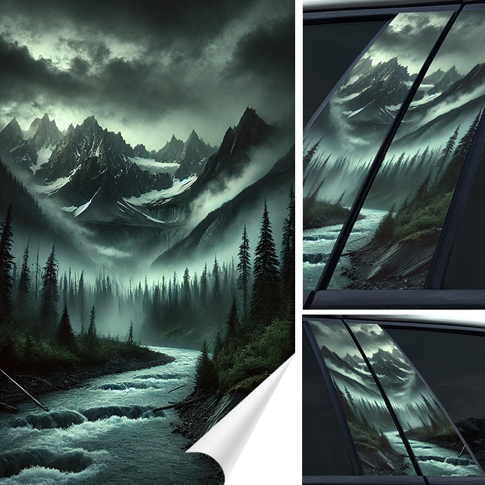 2x Nálepka na sloupky dveří Auta Hory Divoká Příroda Potok 50x30