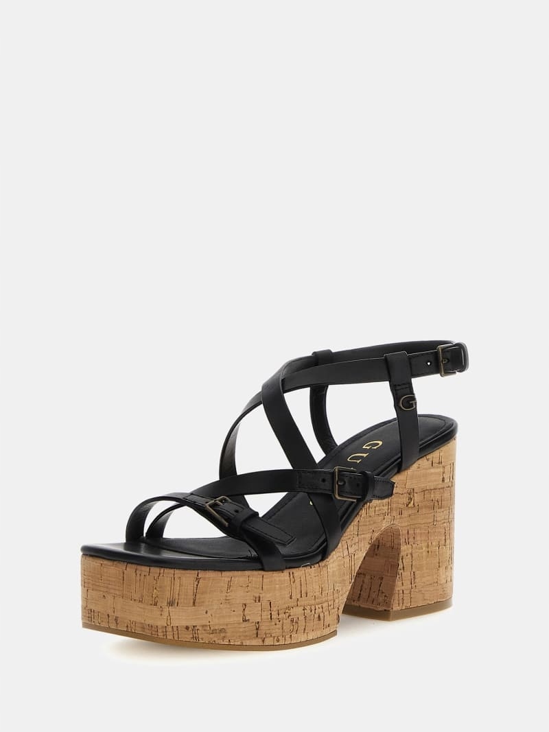 Guess Sandály S Černými Pásky A Korkovou Kostkou 35 Gga