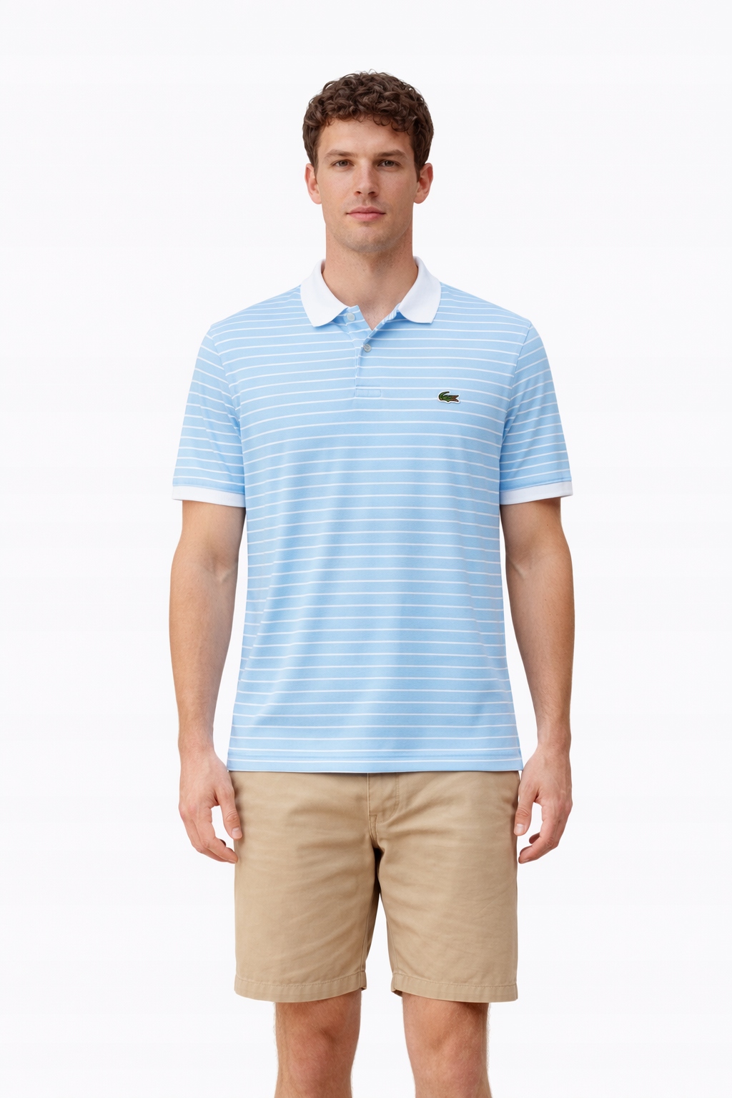 Lacoste Pánská Polokošile S Pruhy V Modré Barvě L I4B
