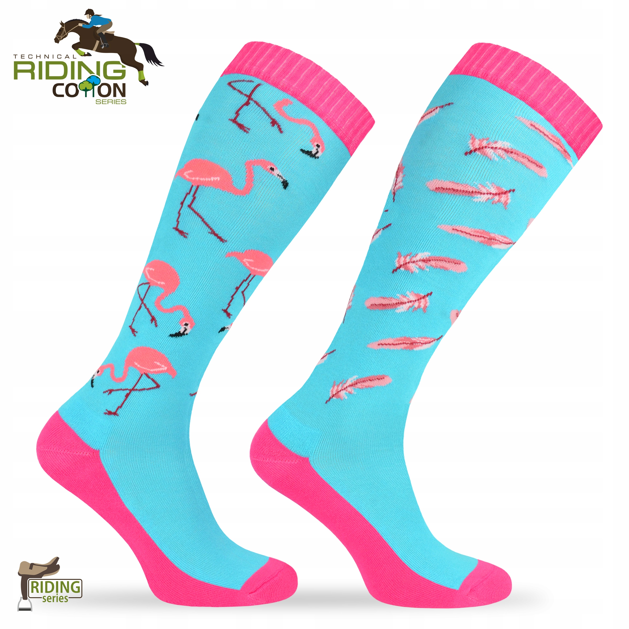 Lenie skarpety do jazdy konnej SJBW wzór FLAMINGI Marka Comodo