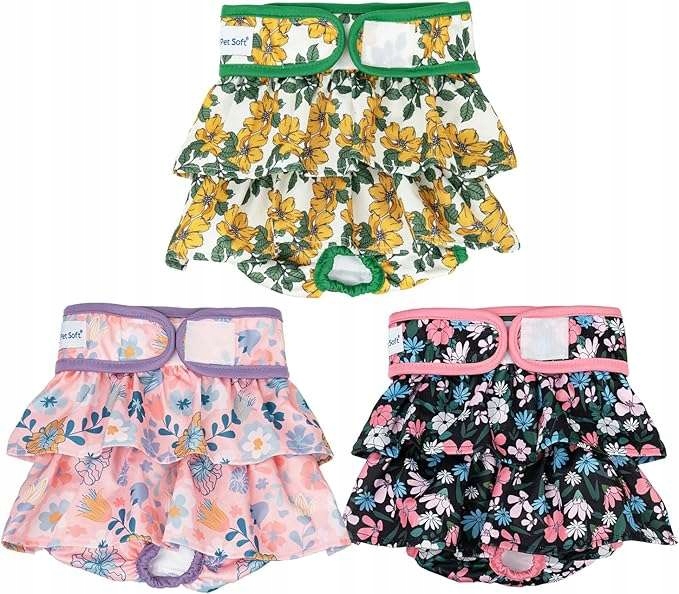Levně Kalhotky pro psy feny opakovaně použitelné s elastickým suchým zipem 3ks r.XL Květiny