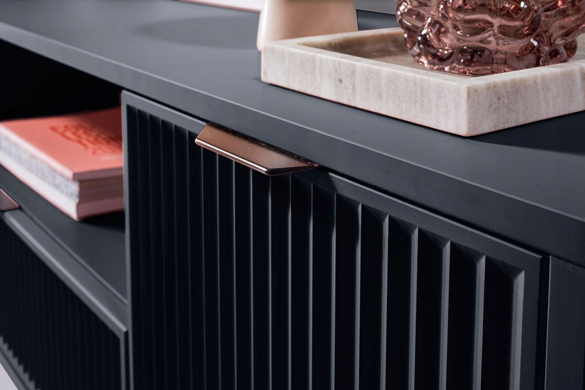 STOLIK SZAFKA LS-4 RTV-165 ryflowane fronty INDIGO + CZARNE NOGI Kolekcja LINKAaSTYLES