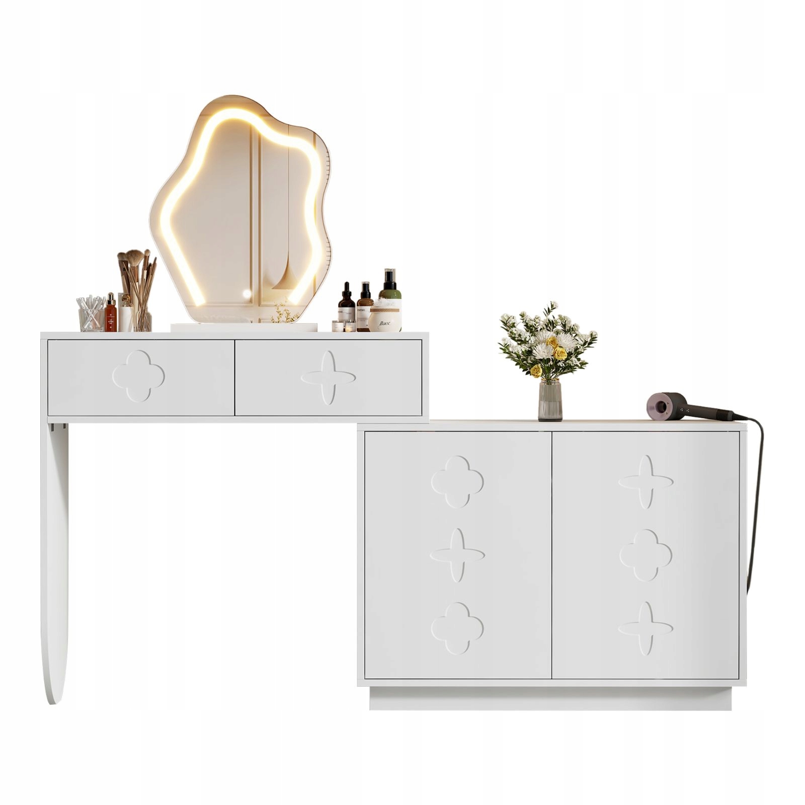 Toaletka 160cm Lustro LED Szafka Biała
