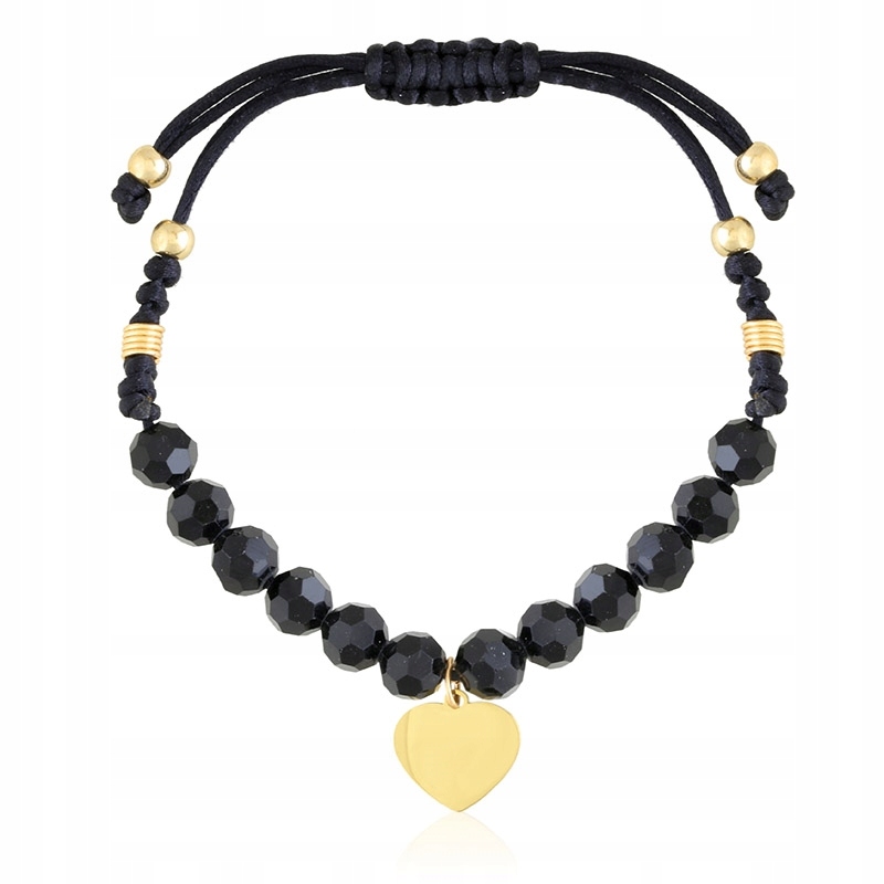 

Bransoletka Czarna Złote Serce Stal 316 L