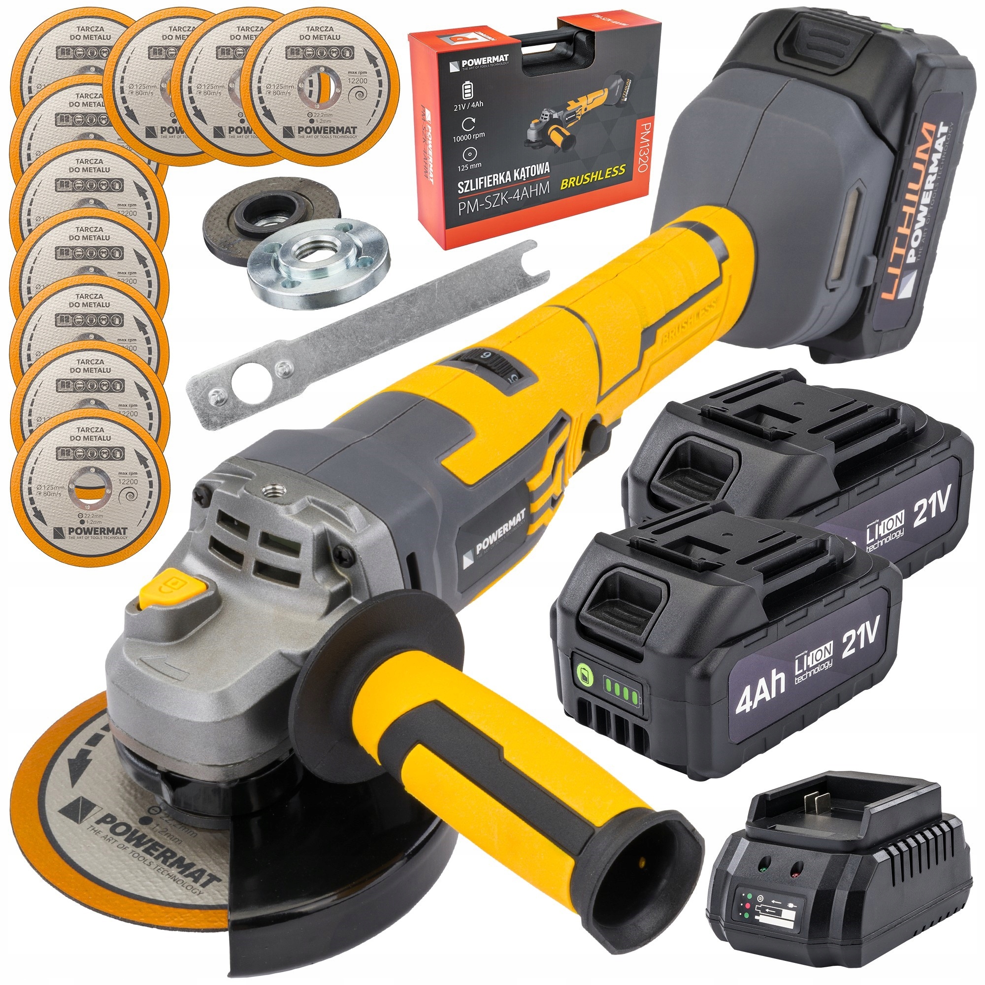 Szlifierka Kątowa Akumulatorowa Bezszczotkowa 2 X Aku 4Ah Kątówka 10 Tarcz