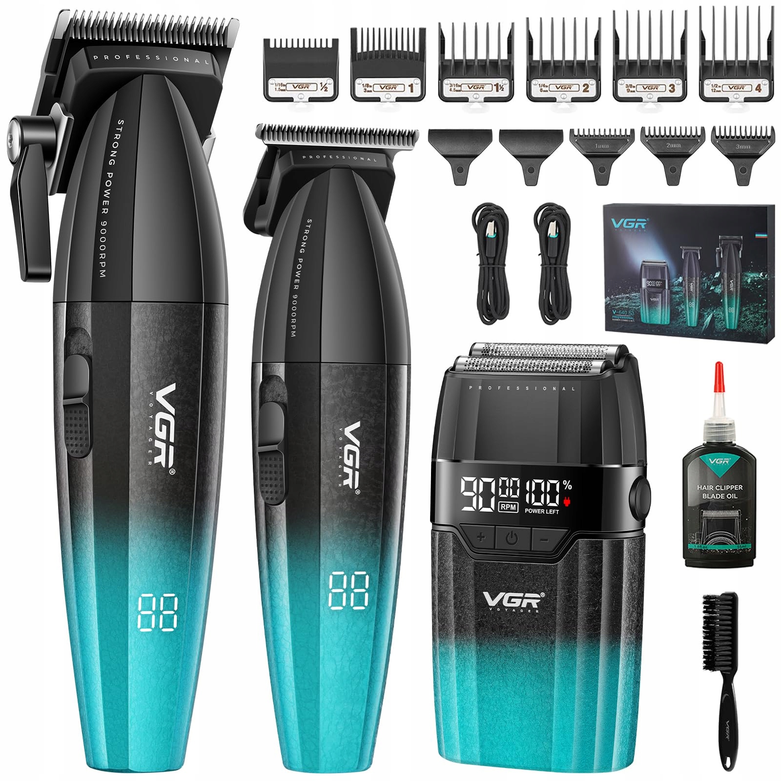Vgr 640 S3 Barber sada 3v1 Zastřihovač Holicí Strojek Led 9000 Rpm