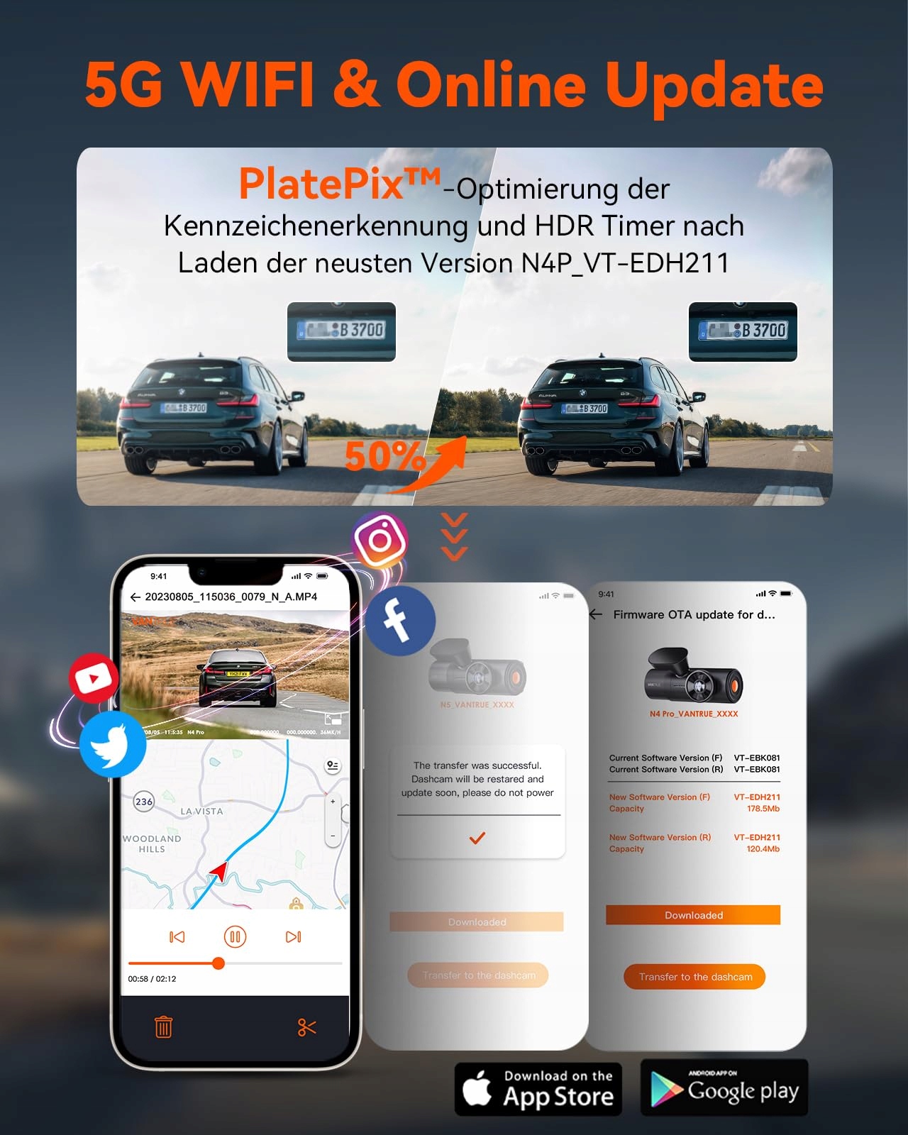 VANTRUE N4 Pro Kamera Samochodowa 4K 360° WiFi GPS IR Nocny Tryb — miniatura 4