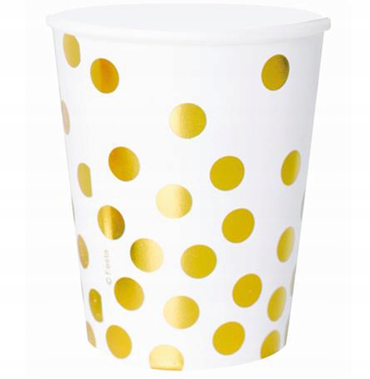 Kubeczki papierowe w ZŁOTE groszki kropki urodziny party ZESTAW 6szt